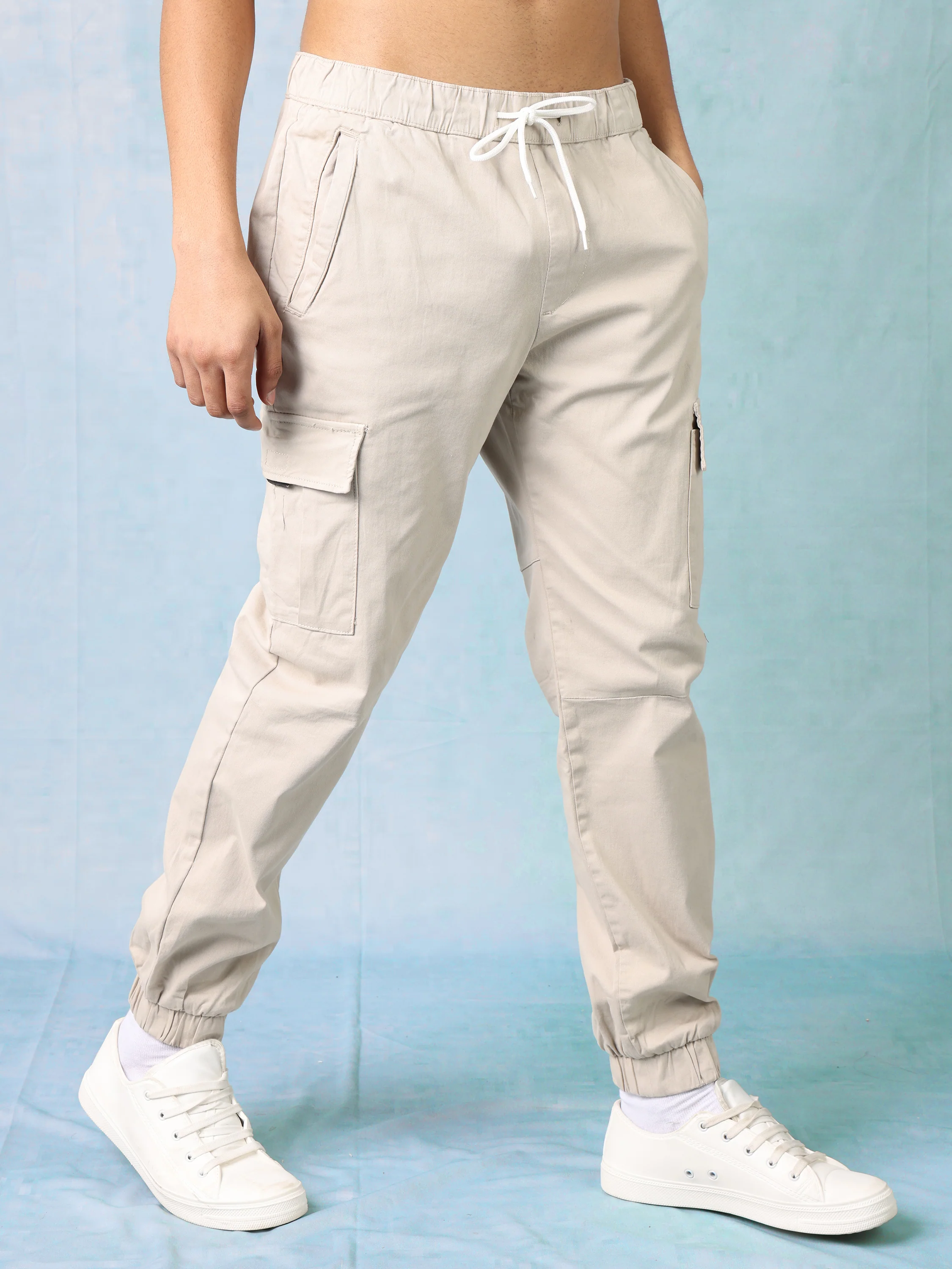 Men Light Beige Mid Rise Cargo Pants - Image 4