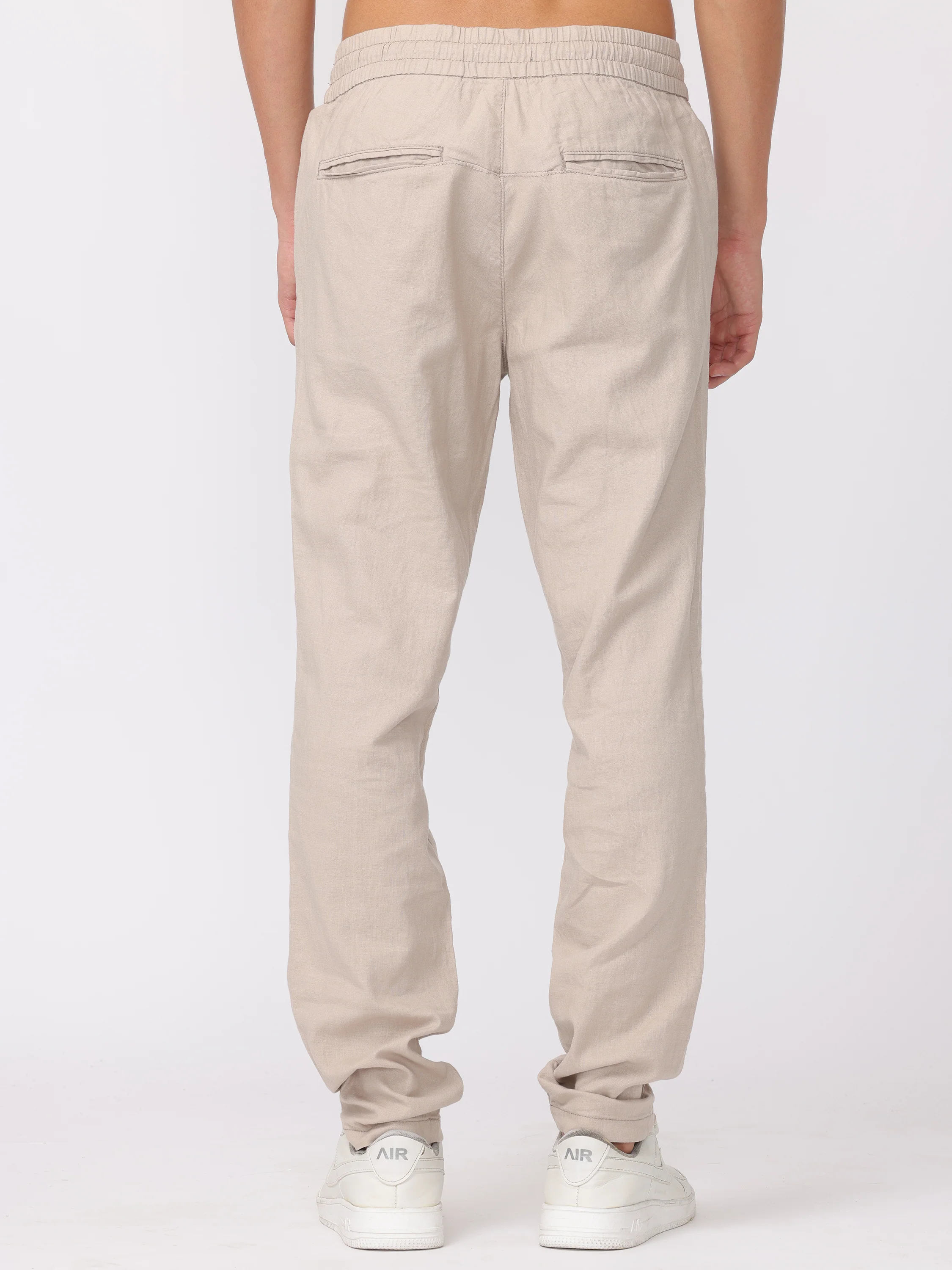 Men Light Beige Regular Fit Linen Blend Pants - Image 5