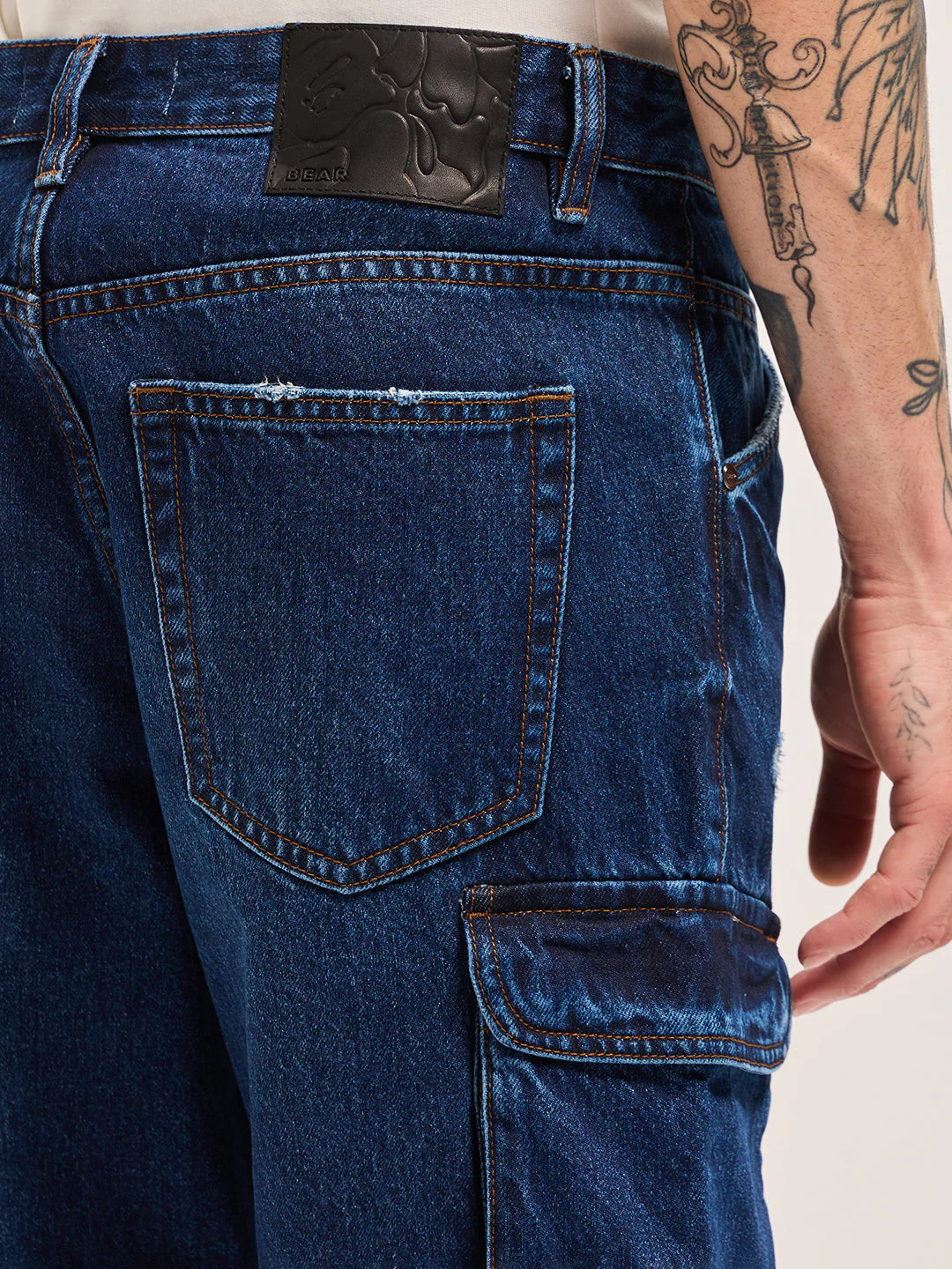 Men Light Blue Baggy Fit Denim Cargo Shorts - Image 6