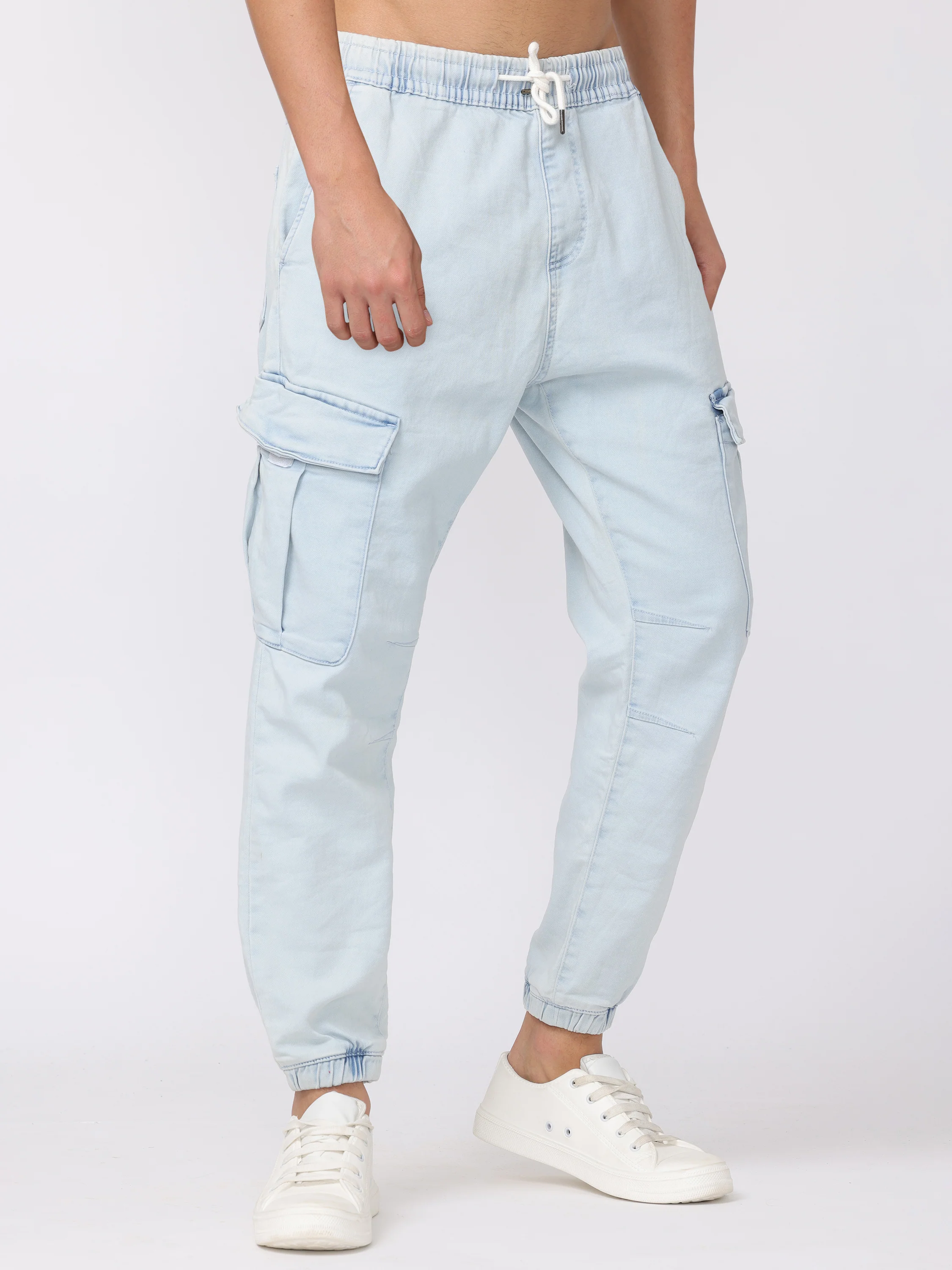 Men Light Blue Comfort Fit Joggers - Image 3