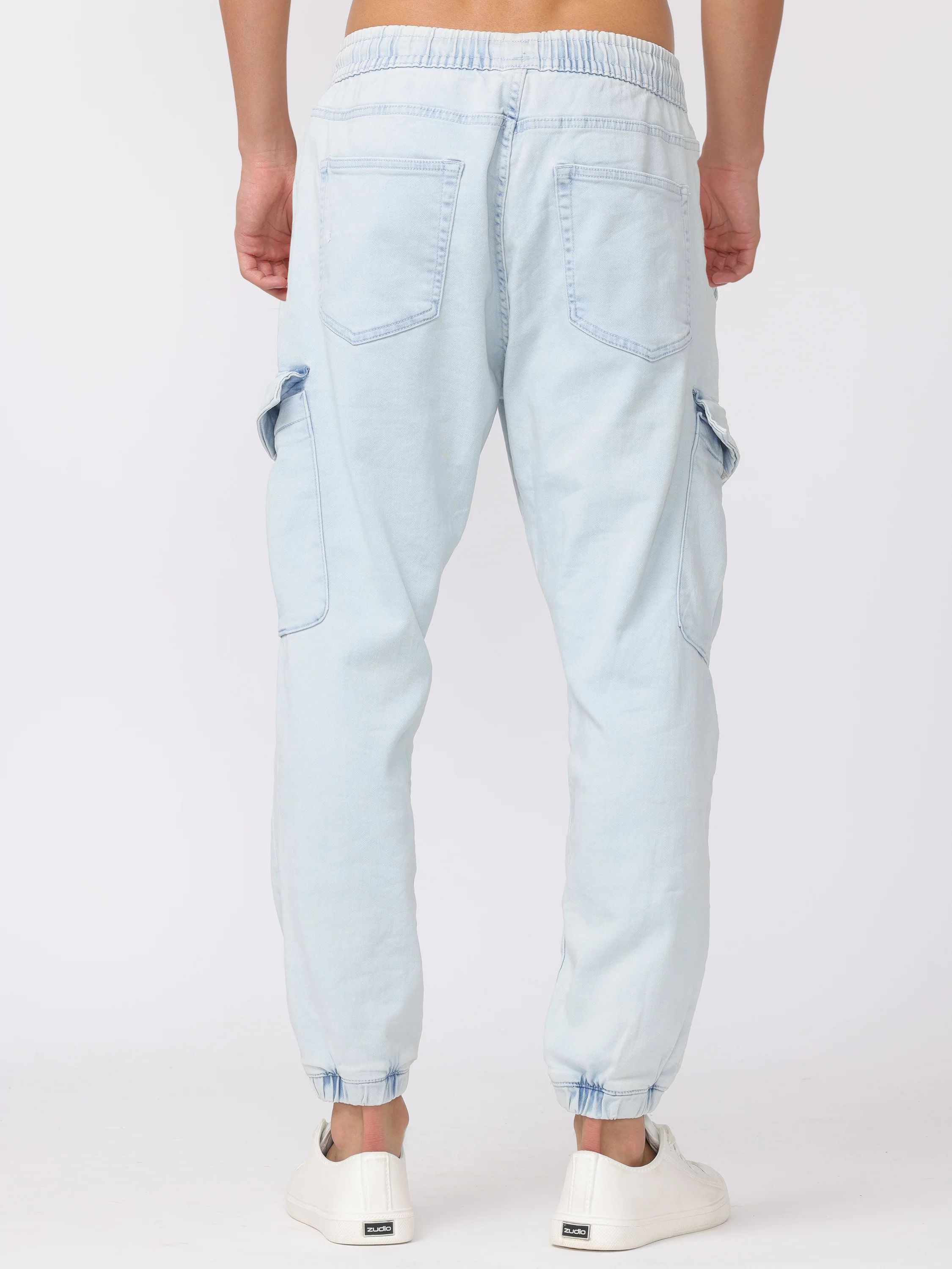 Men Light Blue Comfort Fit Joggers - Image 4