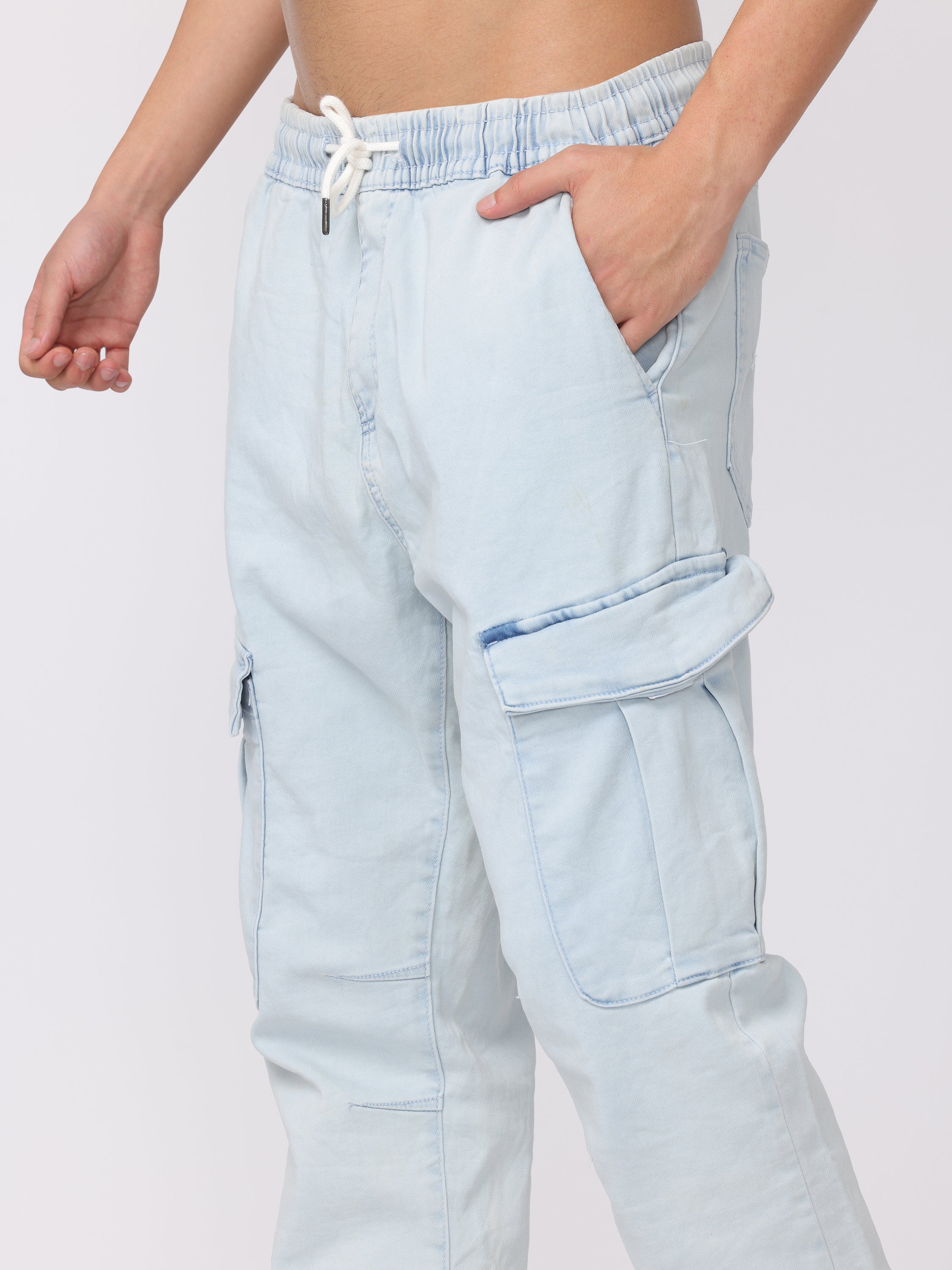 Men Light Blue Comfort Fit Joggers - Image 5