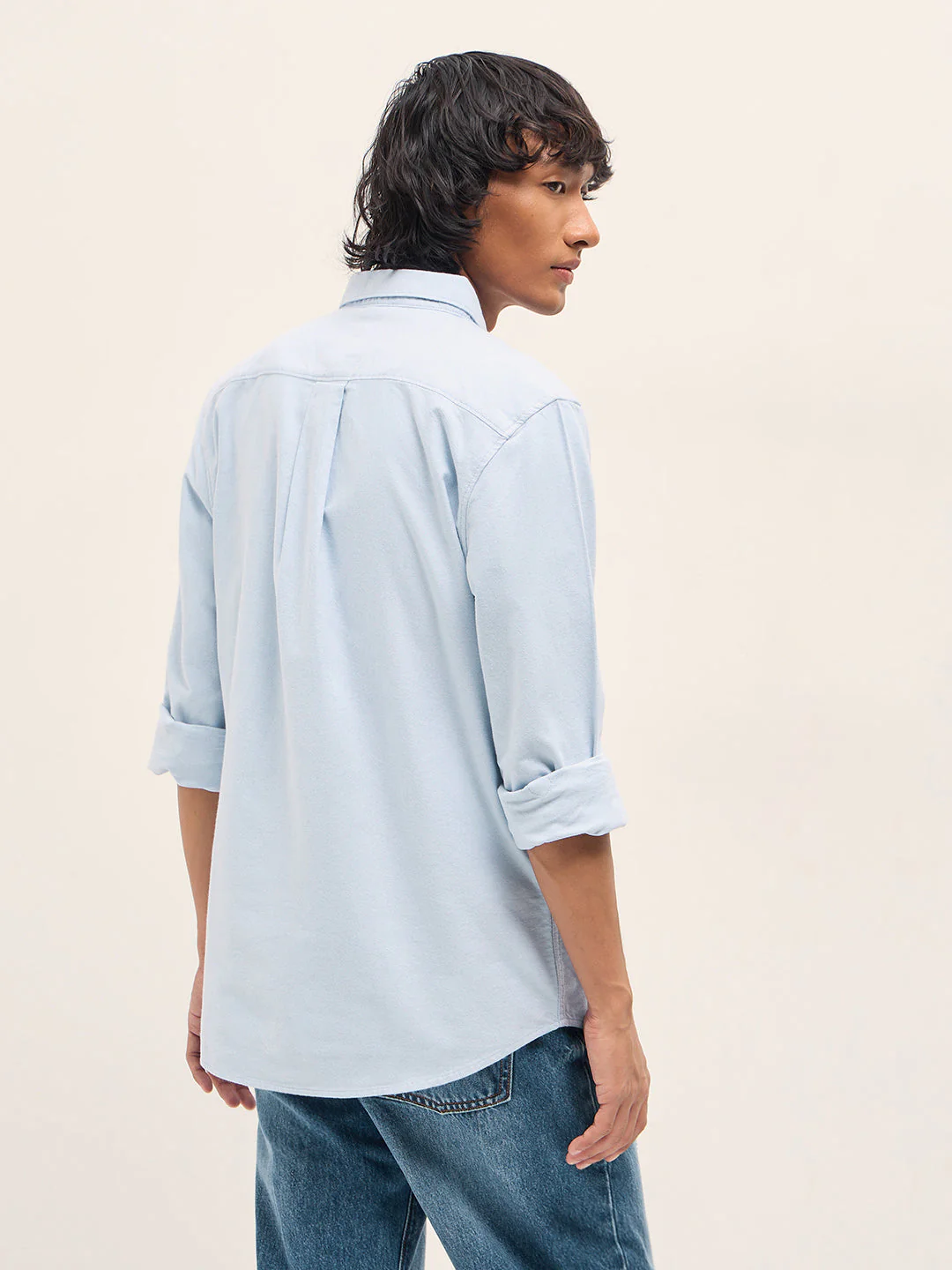 Men Light Blue Cotton Solid Slim Fit Casual Shirt - Image 2