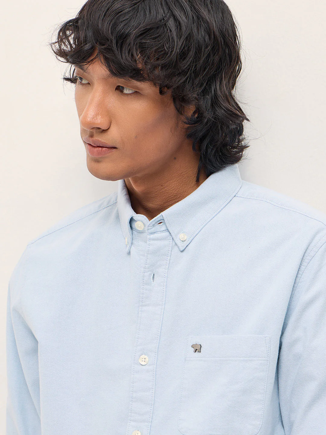 Men Light Blue Cotton Solid Slim Fit Casual Shirt - Image 5
