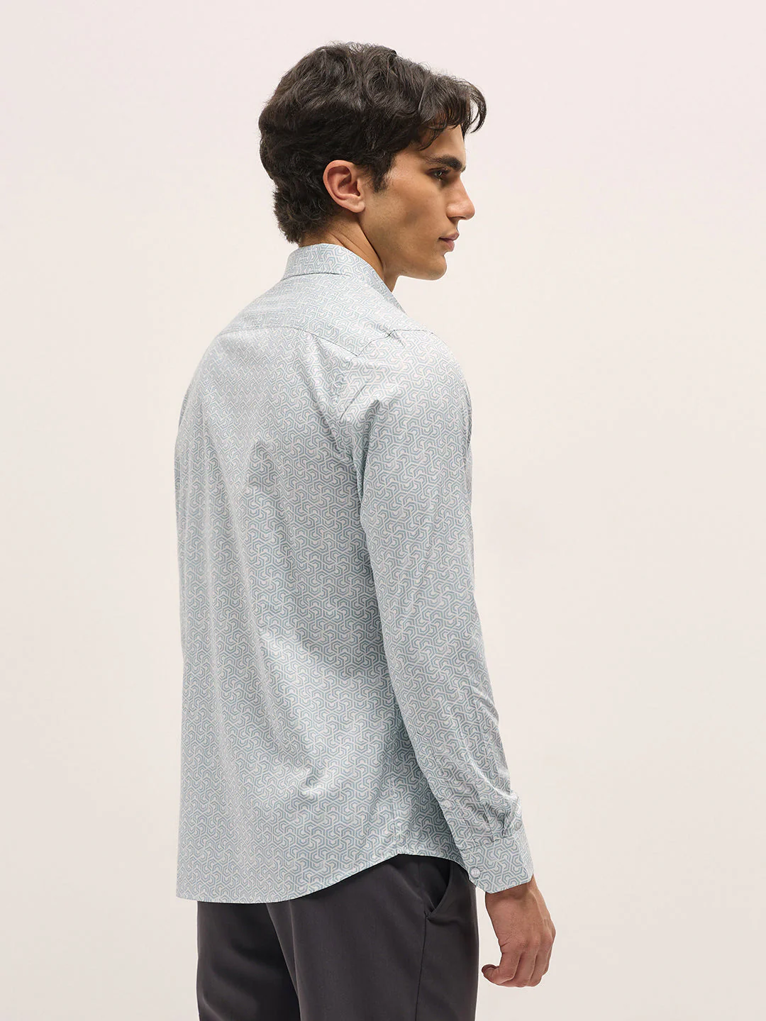 Men Light Blue Geometric Printed Tailored Fit Formal Shirt - Image 2