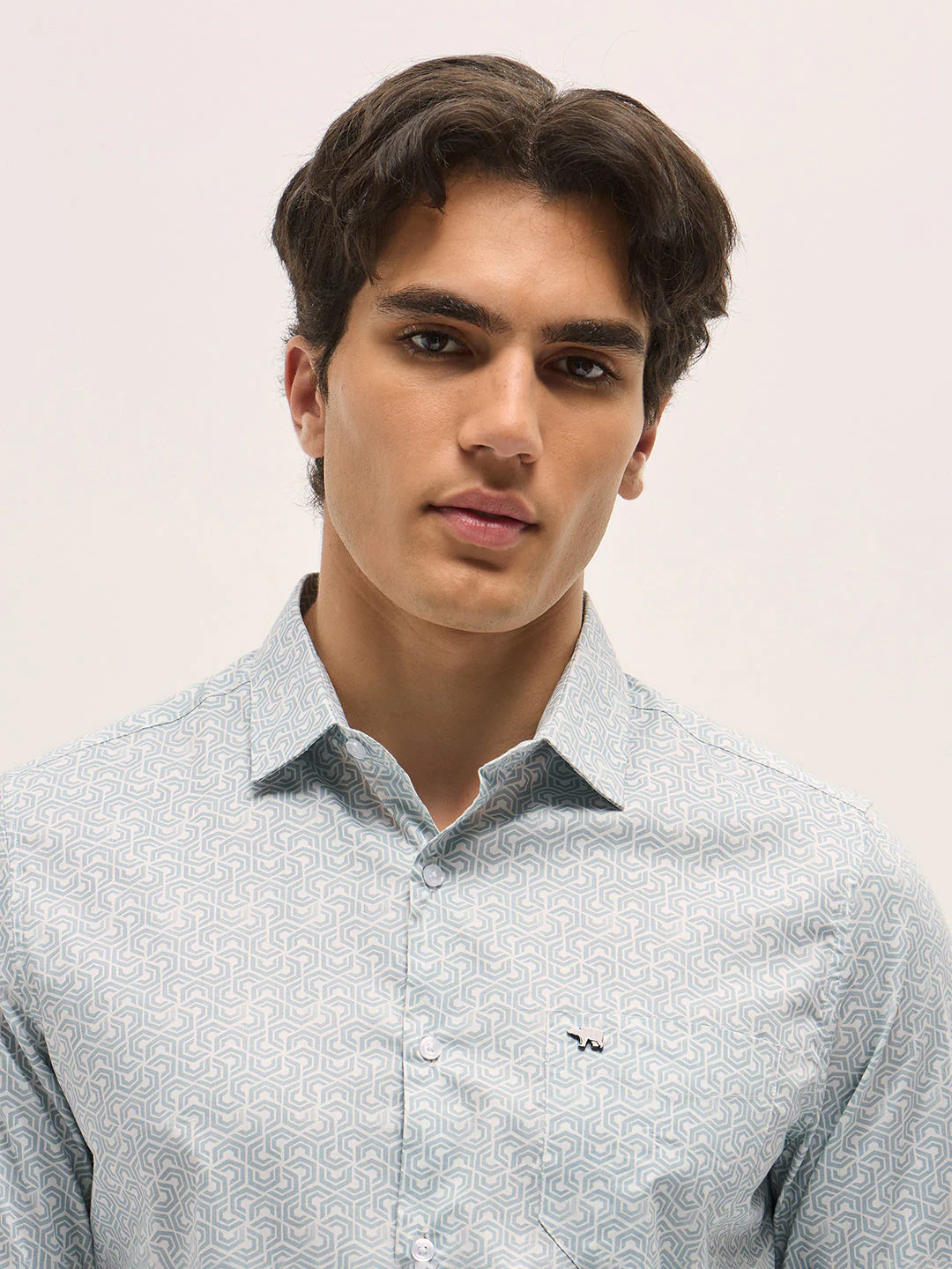 Men Light Blue Geometric Printed Tailored Fit Formal Shirt - Image 5