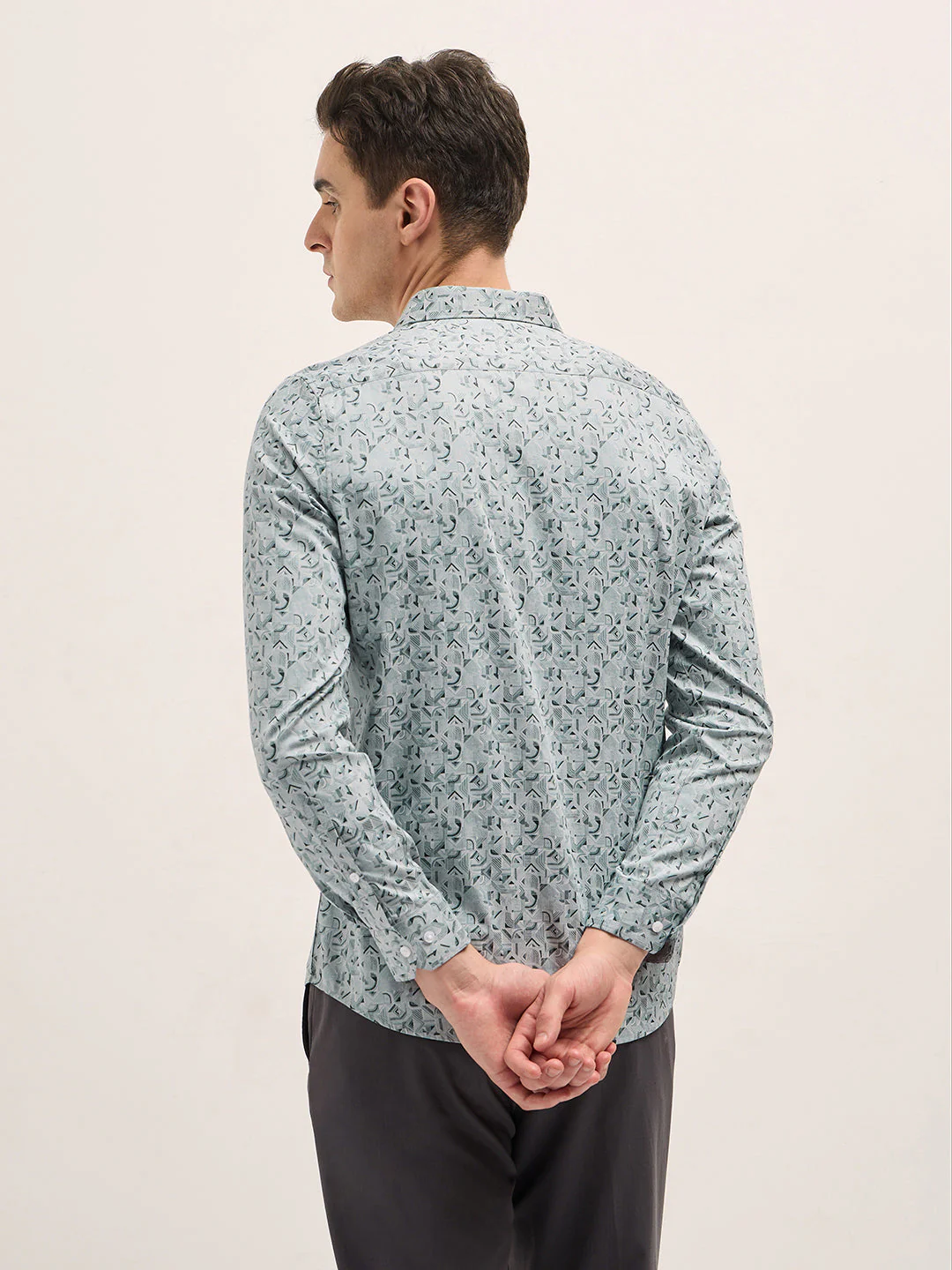 Men Light Blue Geometric Printed Tailored Fit Formal Shirt - Image 2