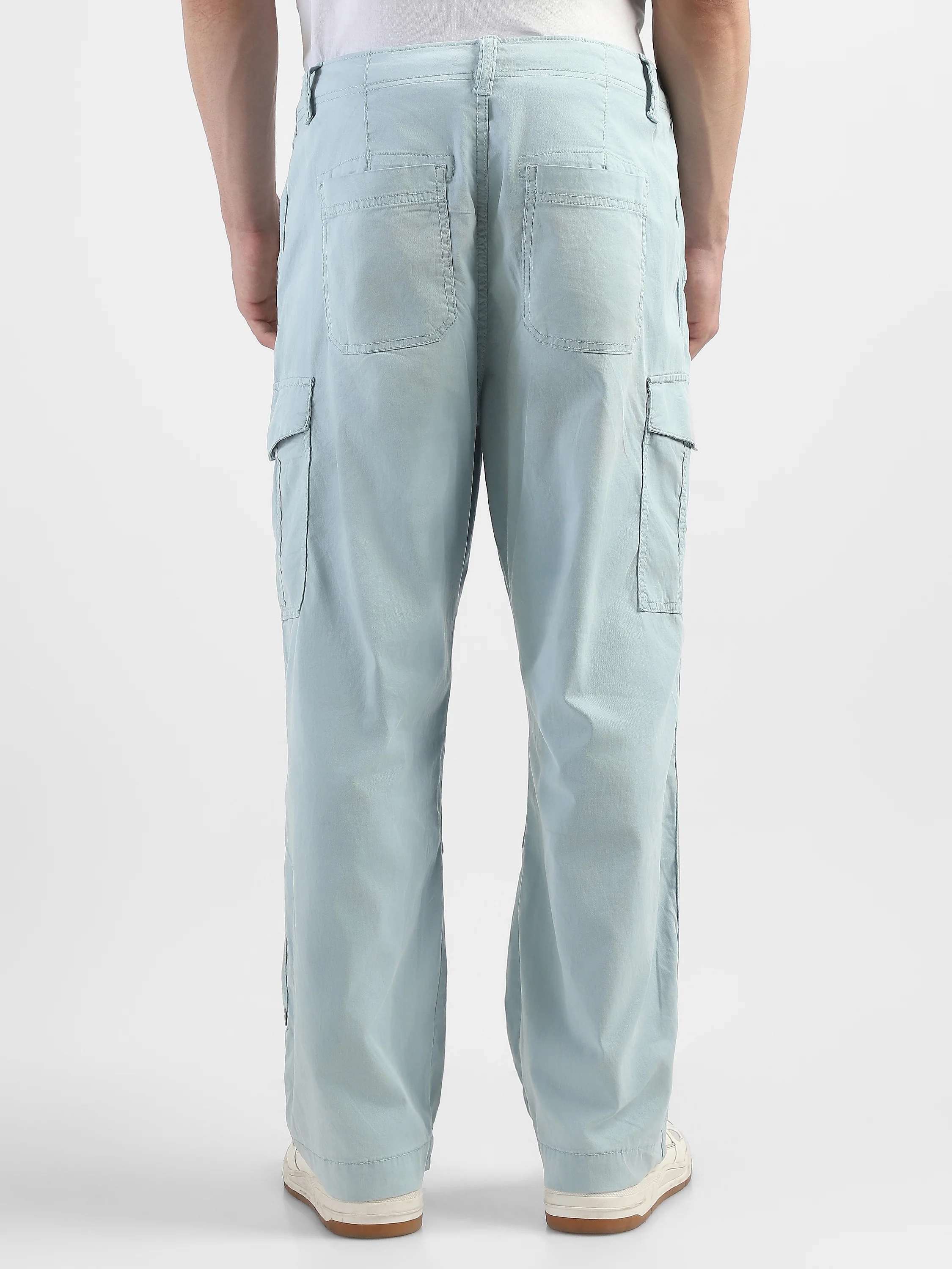 Men Light Blue Mid Rise Comfort Fit Cargo with 6 pockets - Image 3