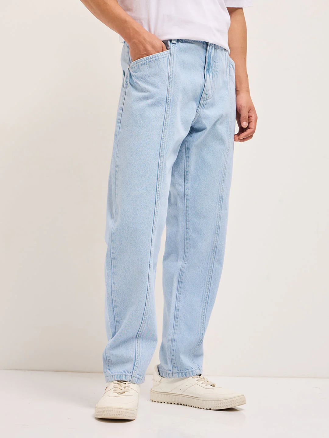 Men Light Blue Mid-Rise Elasticated Waist Jeans - Image 3
