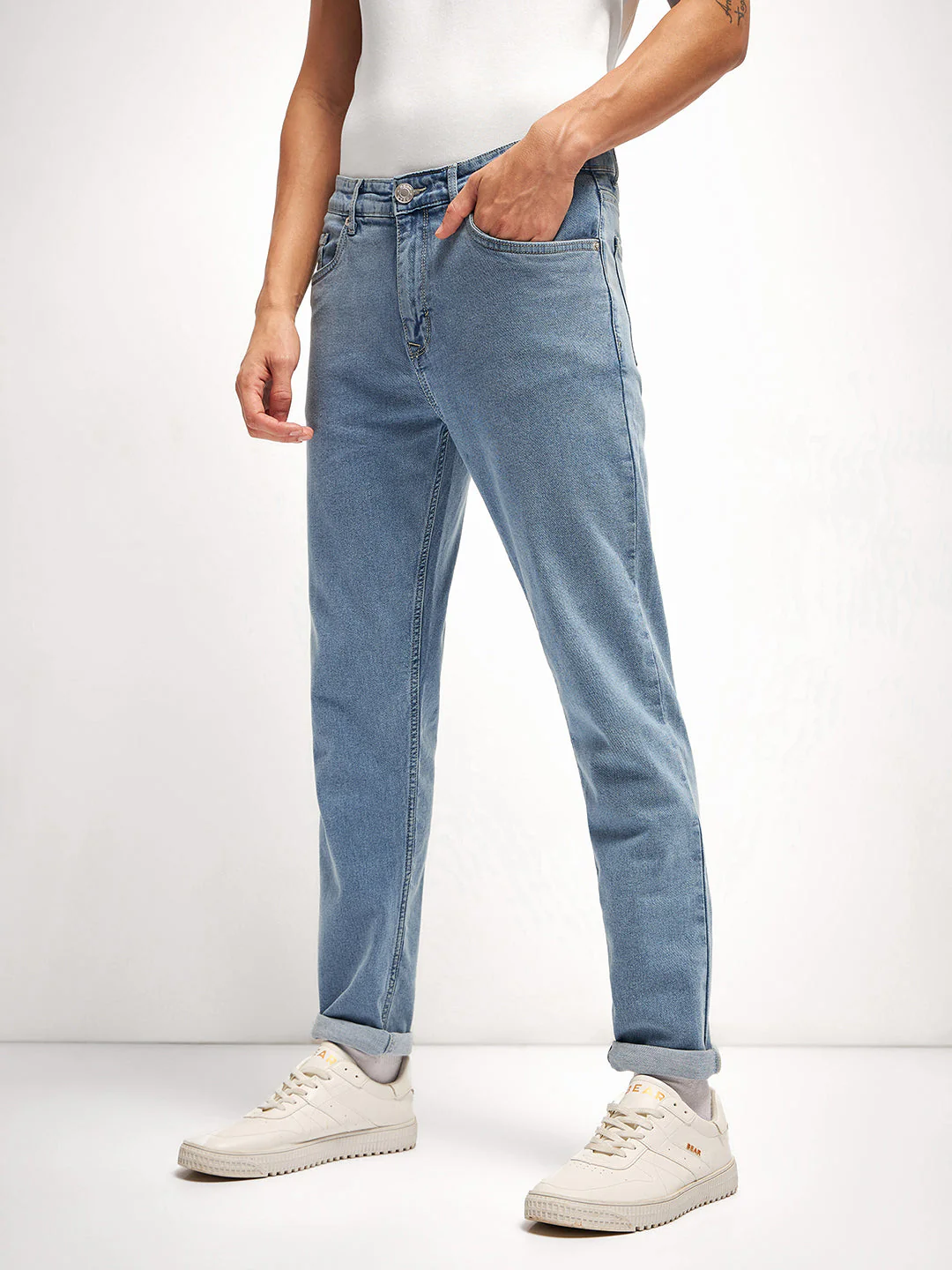 Men Light Blue Mid Rise Slim Fit Jean - Image 3
