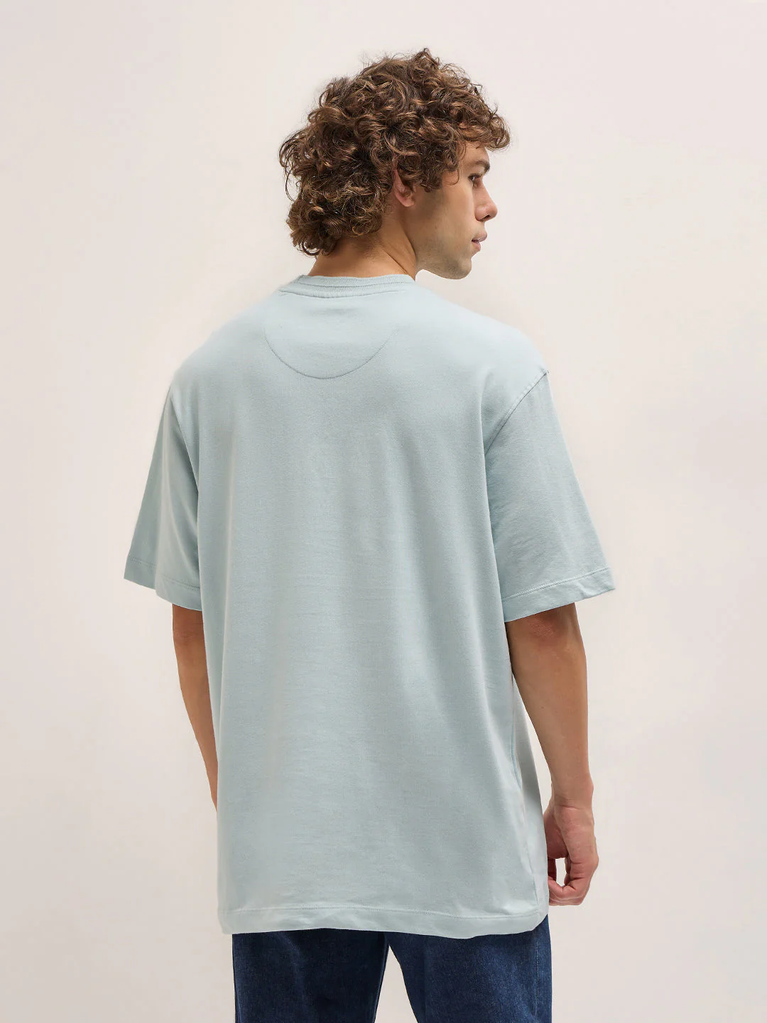 Men Light Blue Oversize "GAME OVER" 3D Crew Neck T-shirt - Image 2