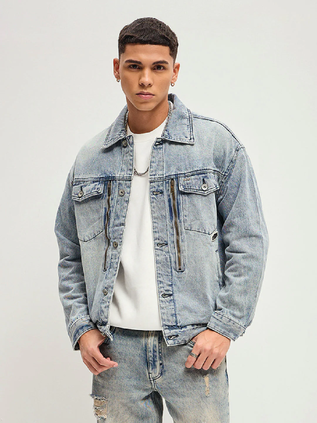 Men Light Blue Regular Fit Classic Denim Jacket