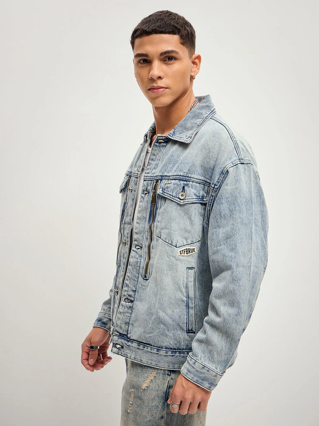 Men Light Blue Regular Fit Classic Denim Jacket - Image 3