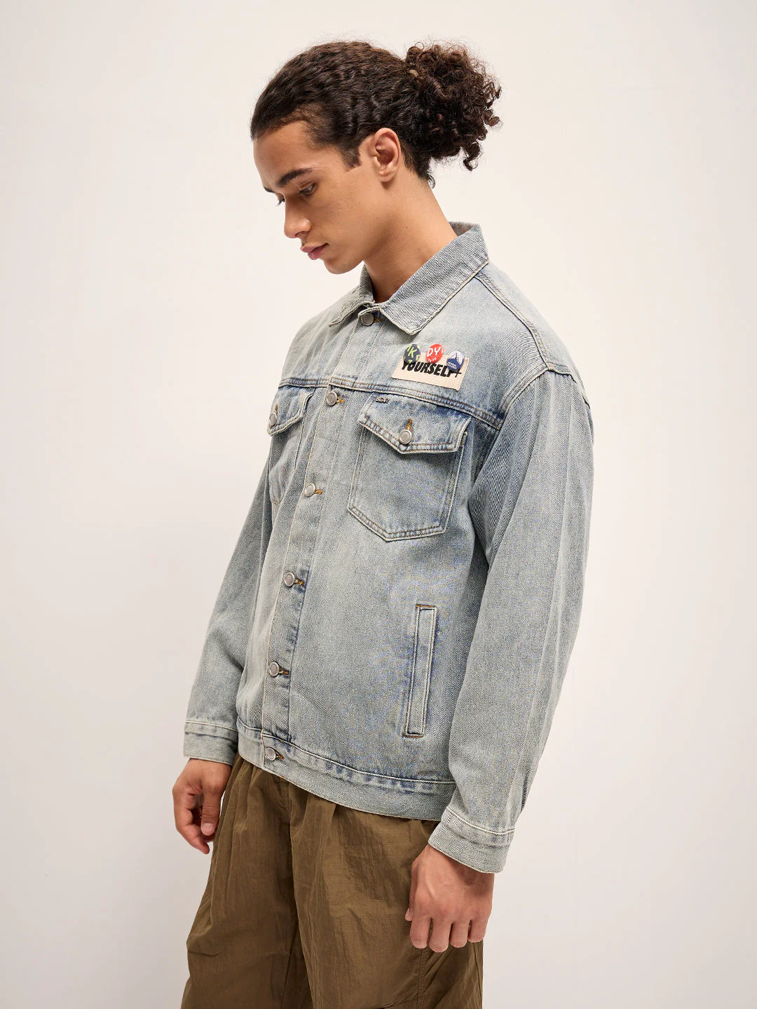 Men Light Blue Regular Fit Denim Jacket - Image 3