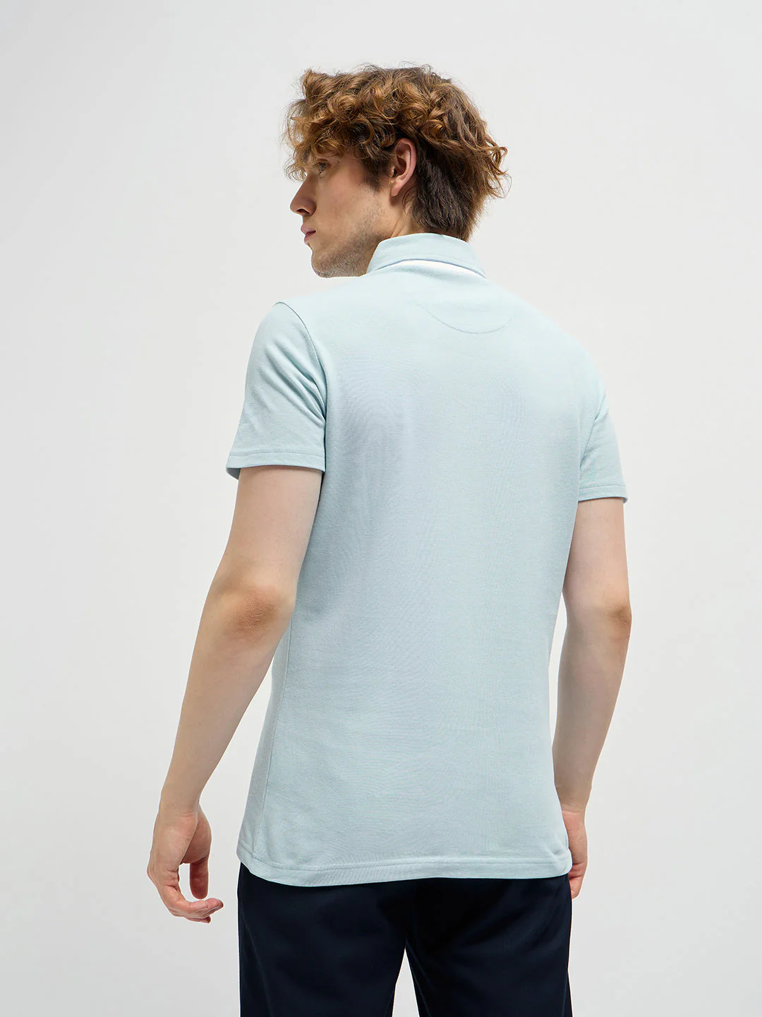 Men Light Blue Regular Fit Polo T-Shirt - Image 2