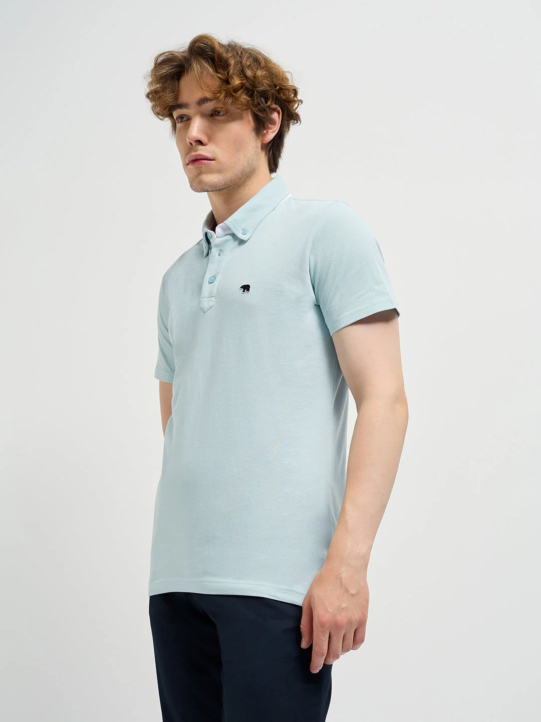Men Light Blue Regular Fit Polo T-Shirt - Image 3