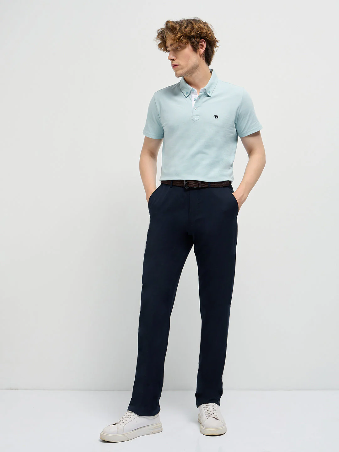 Men Light Blue Regular Fit Polo T-Shirt - Image 4