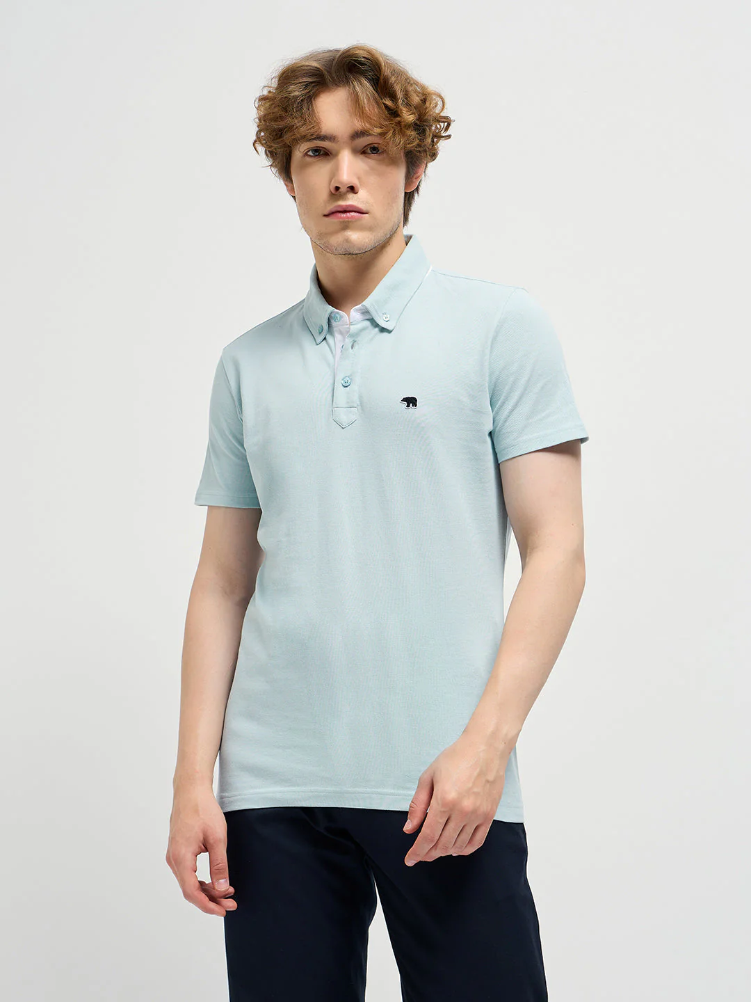Men Light Blue Regular Fit Polo T-Shirt - Image 6