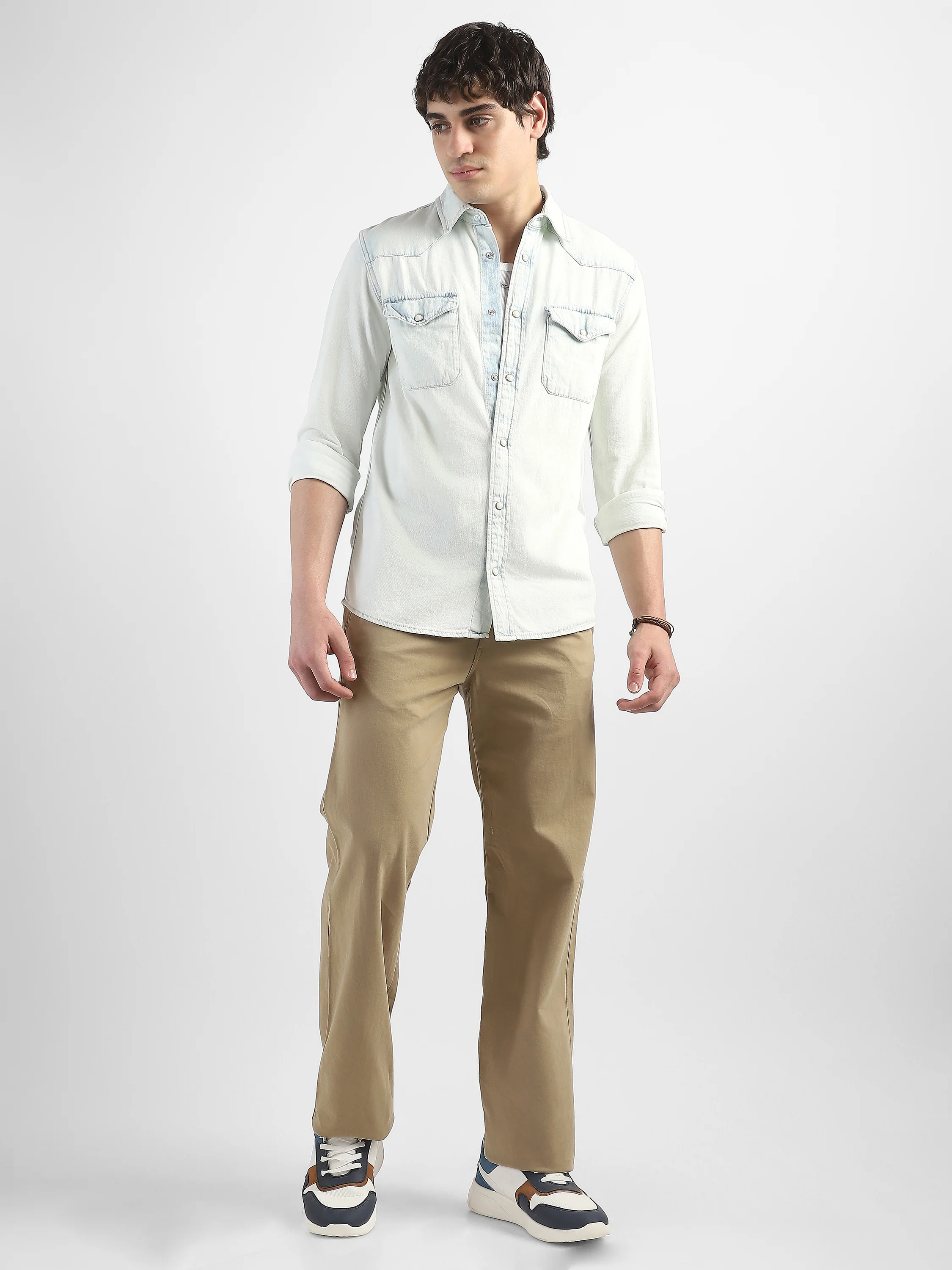 Men Denim Light Blue Shirt with Two Pockets - Image 2