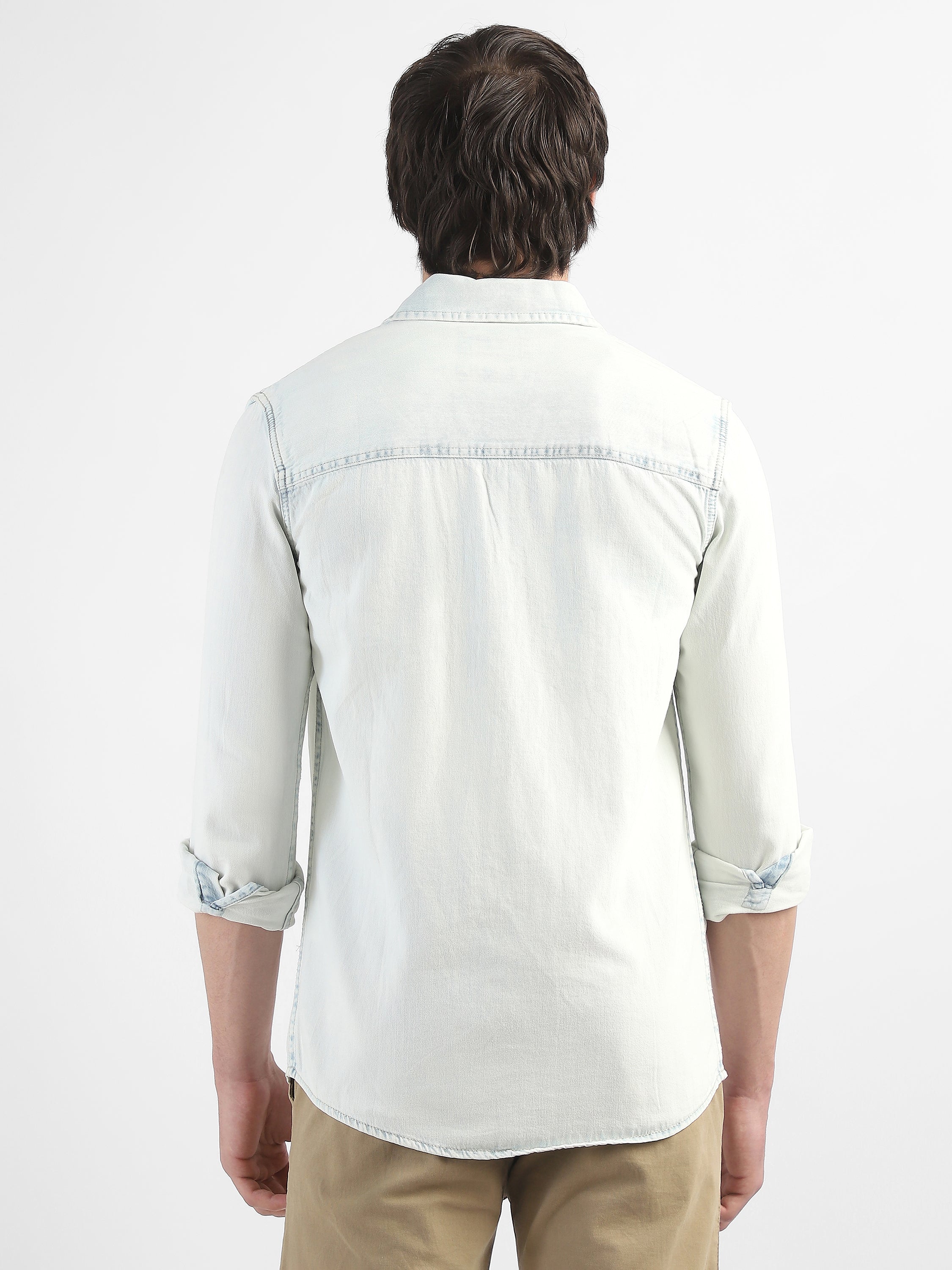 Men Denim Light Blue Shirt with Two Pockets - Image 4