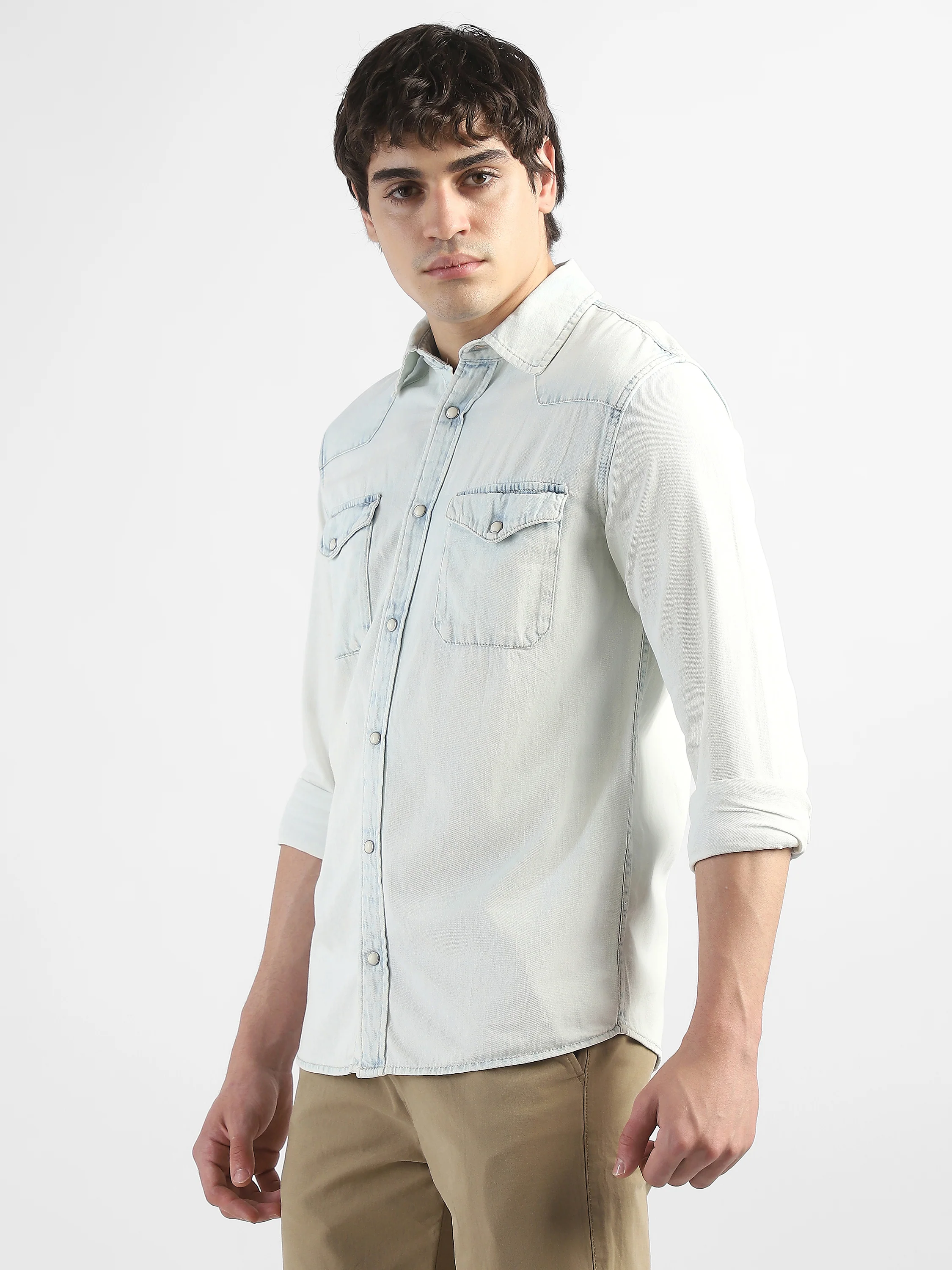 Men Denim Light Blue Shirt with Two Pockets - Image 5