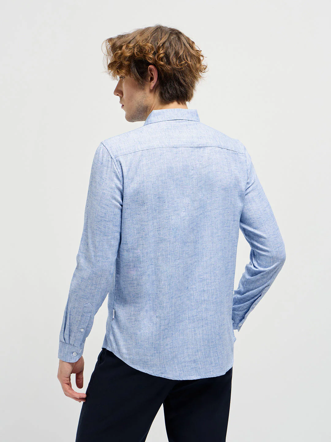 Men Light Blue Self Design Slim Fit Casual Shirt - Image 2