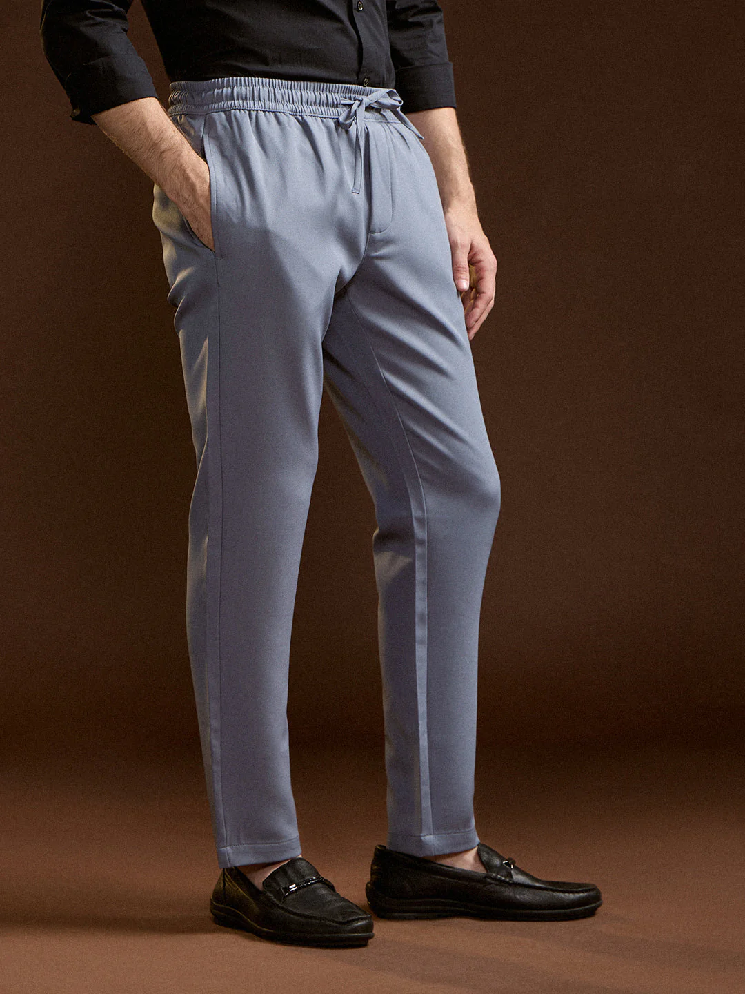 Men Light Blue Slim Fit Formal Trouser - Image 3