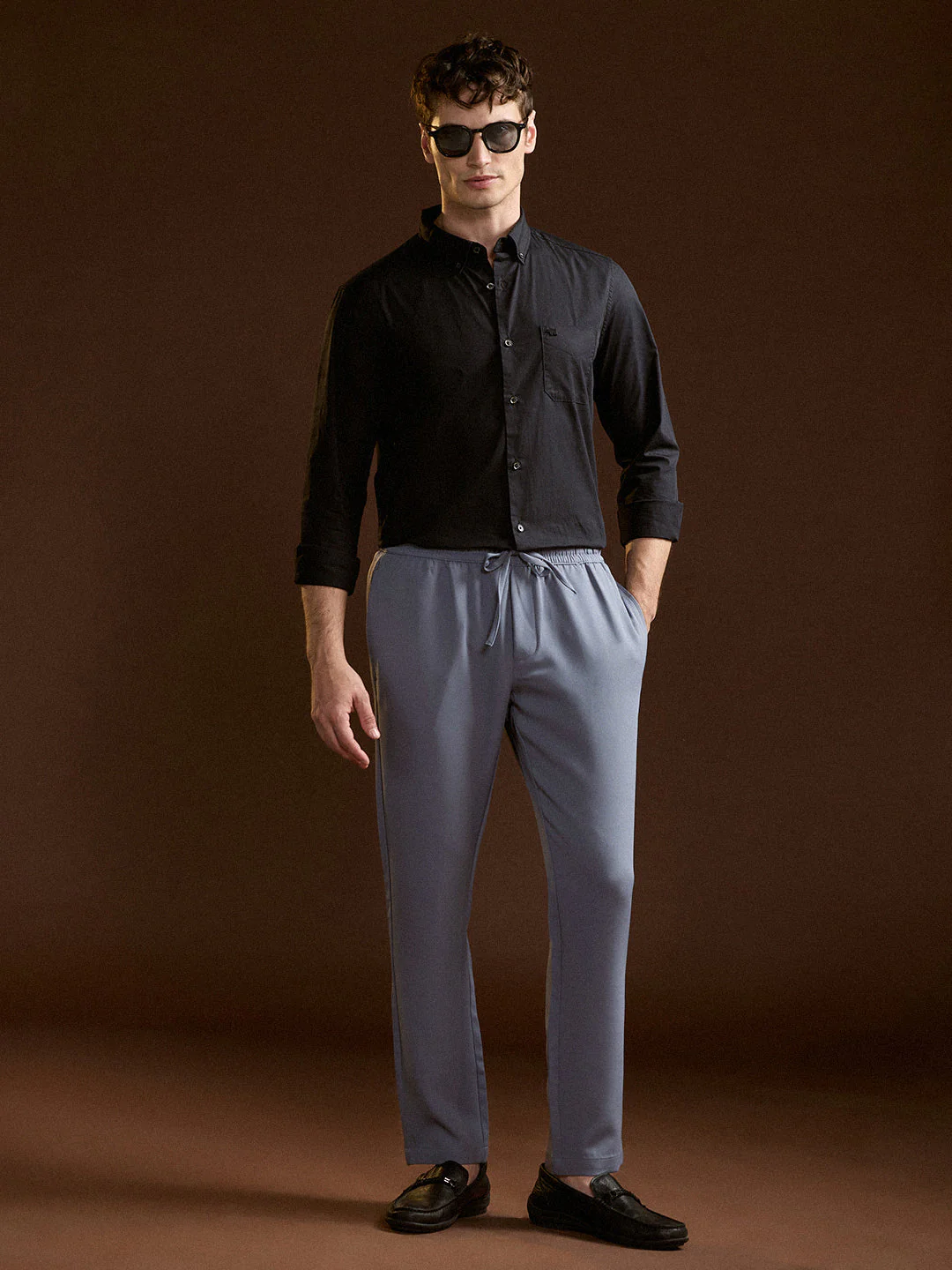 Men Light Blue Slim Fit Formal Trouser - Image 4