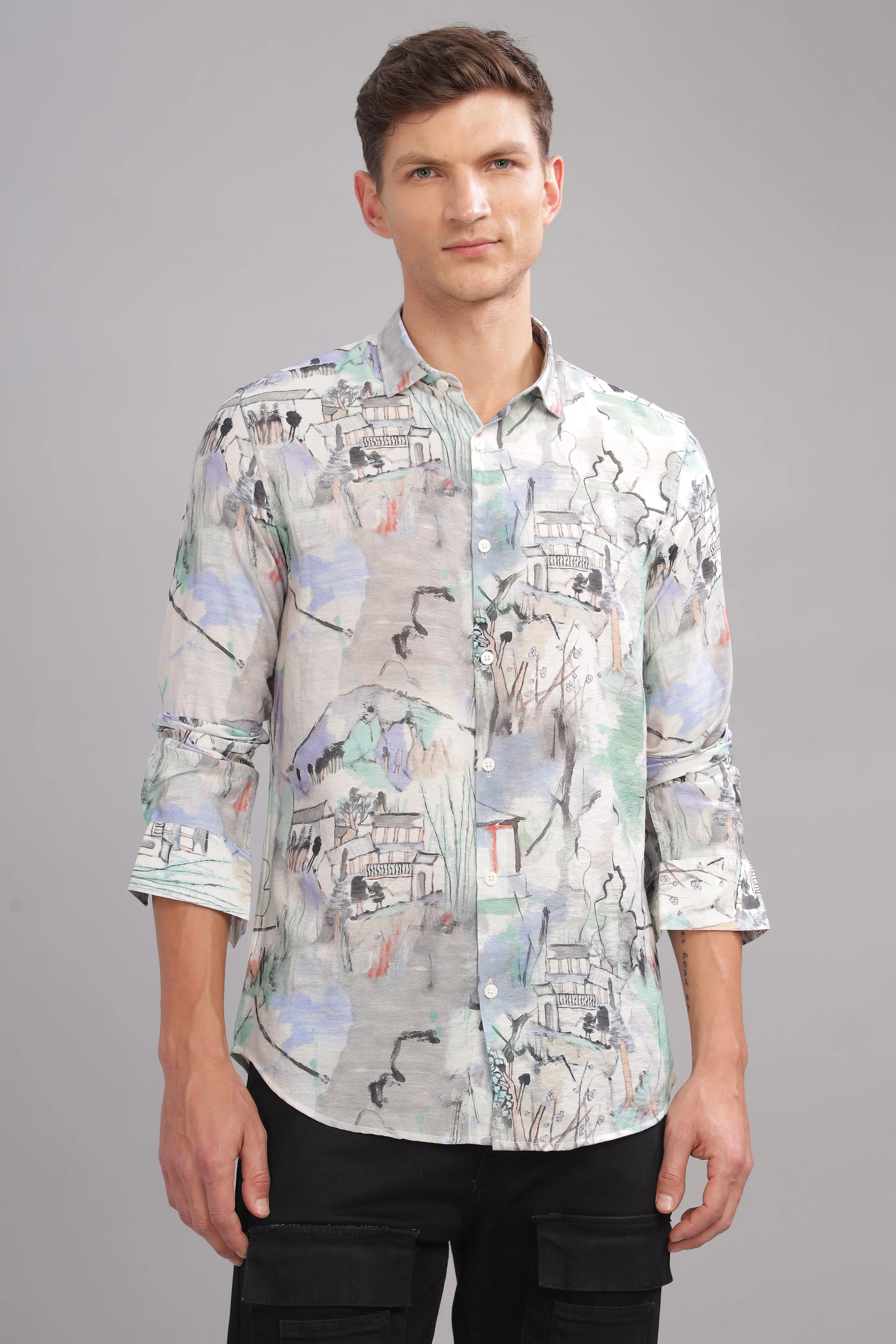 Men Light Blue Slim Fit Shirt - Image 4