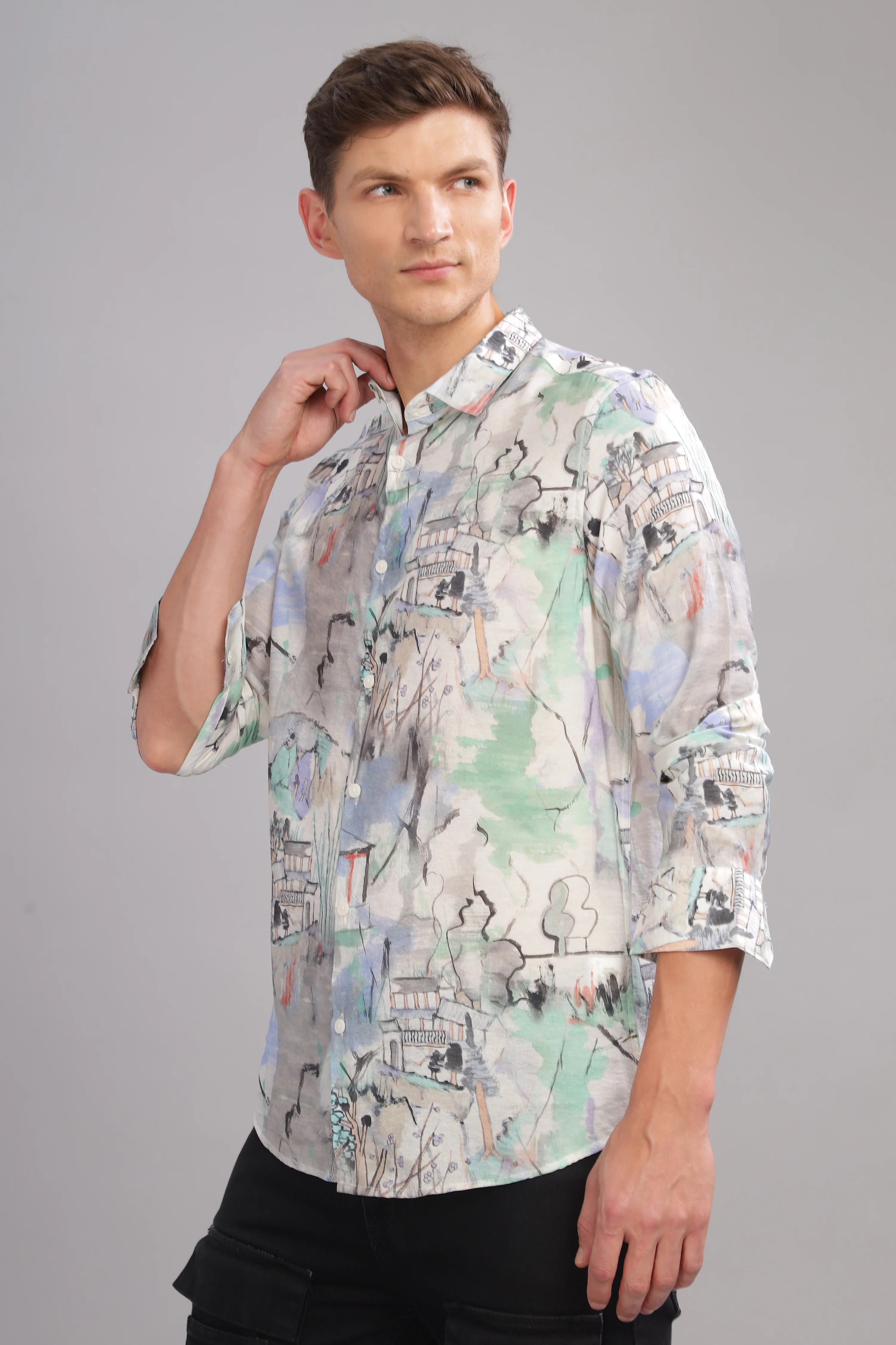 Men Light Blue Slim Fit Shirt - Image 5