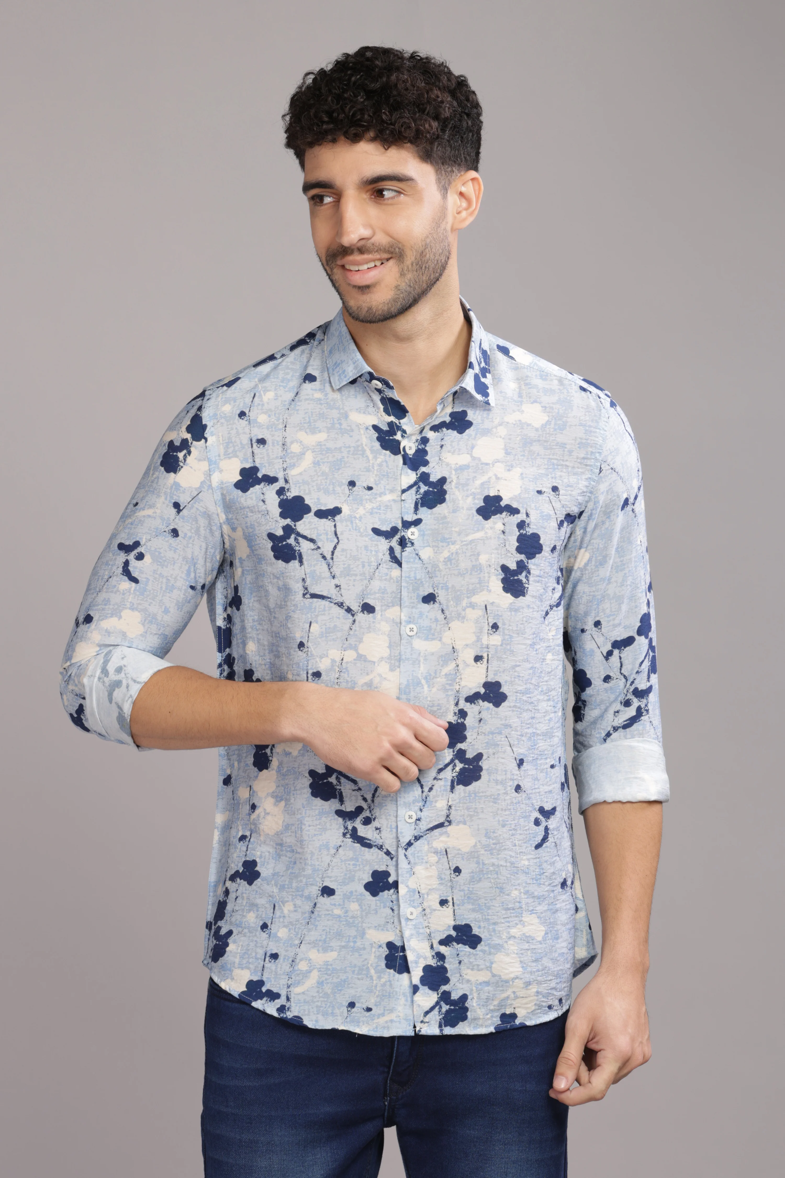Men Light Blue Slim Fit Shirt - Image 4