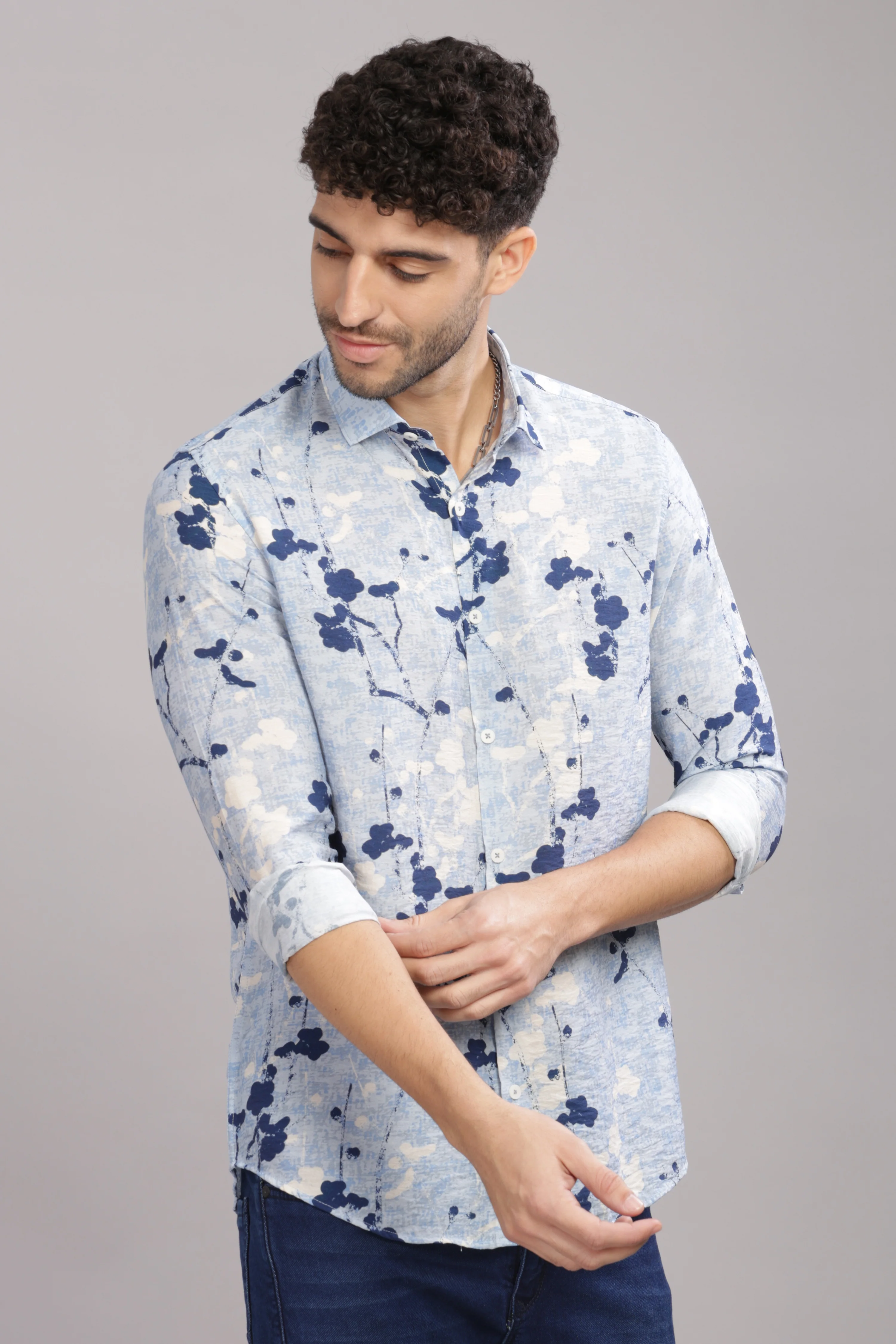 Men Light Blue Slim Fit Shirt - Image 5