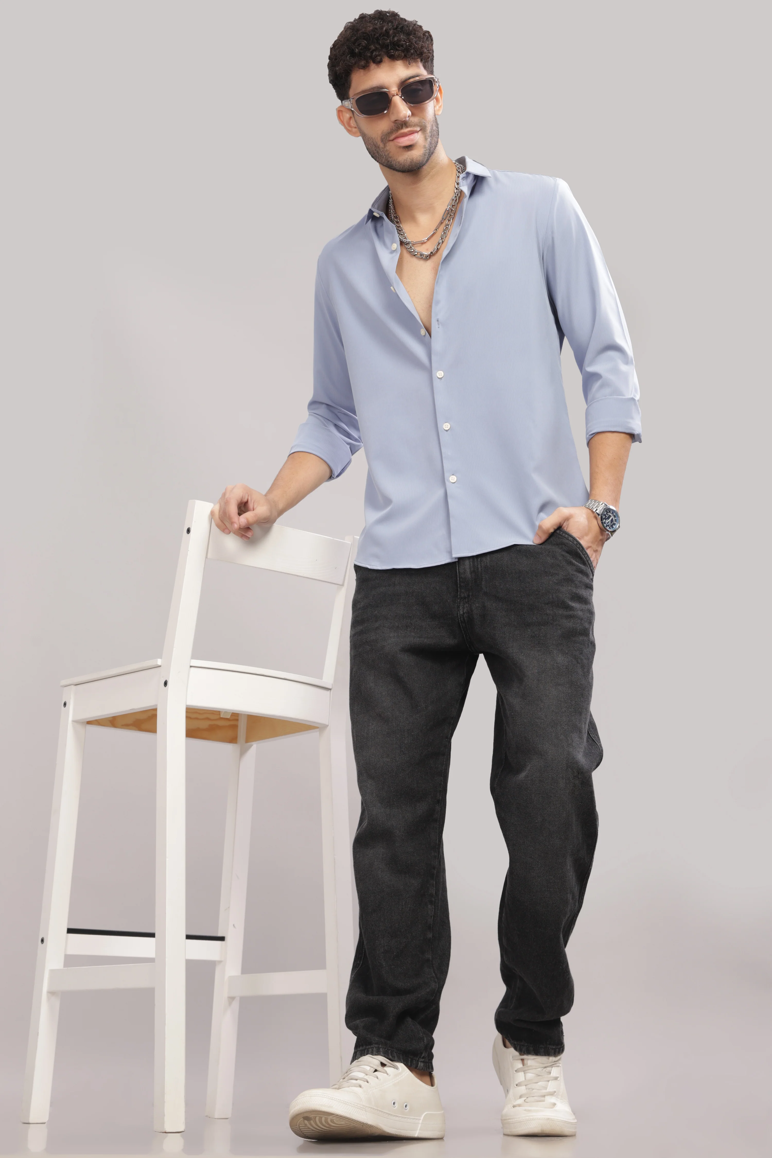 Men Light Blue Slim Fit Shirt - Image 3