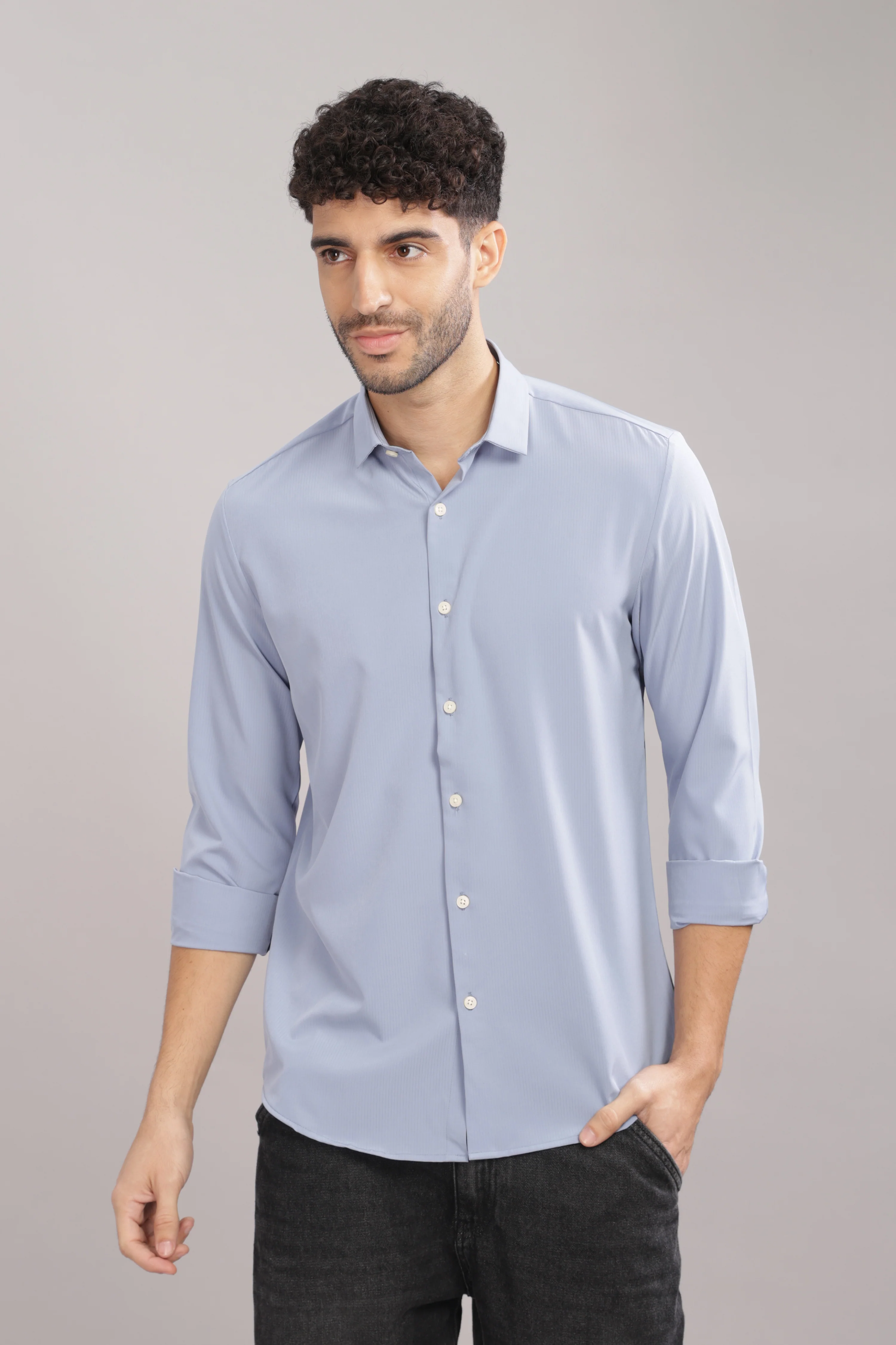 Men Light Blue Slim Fit Shirt - Image 4