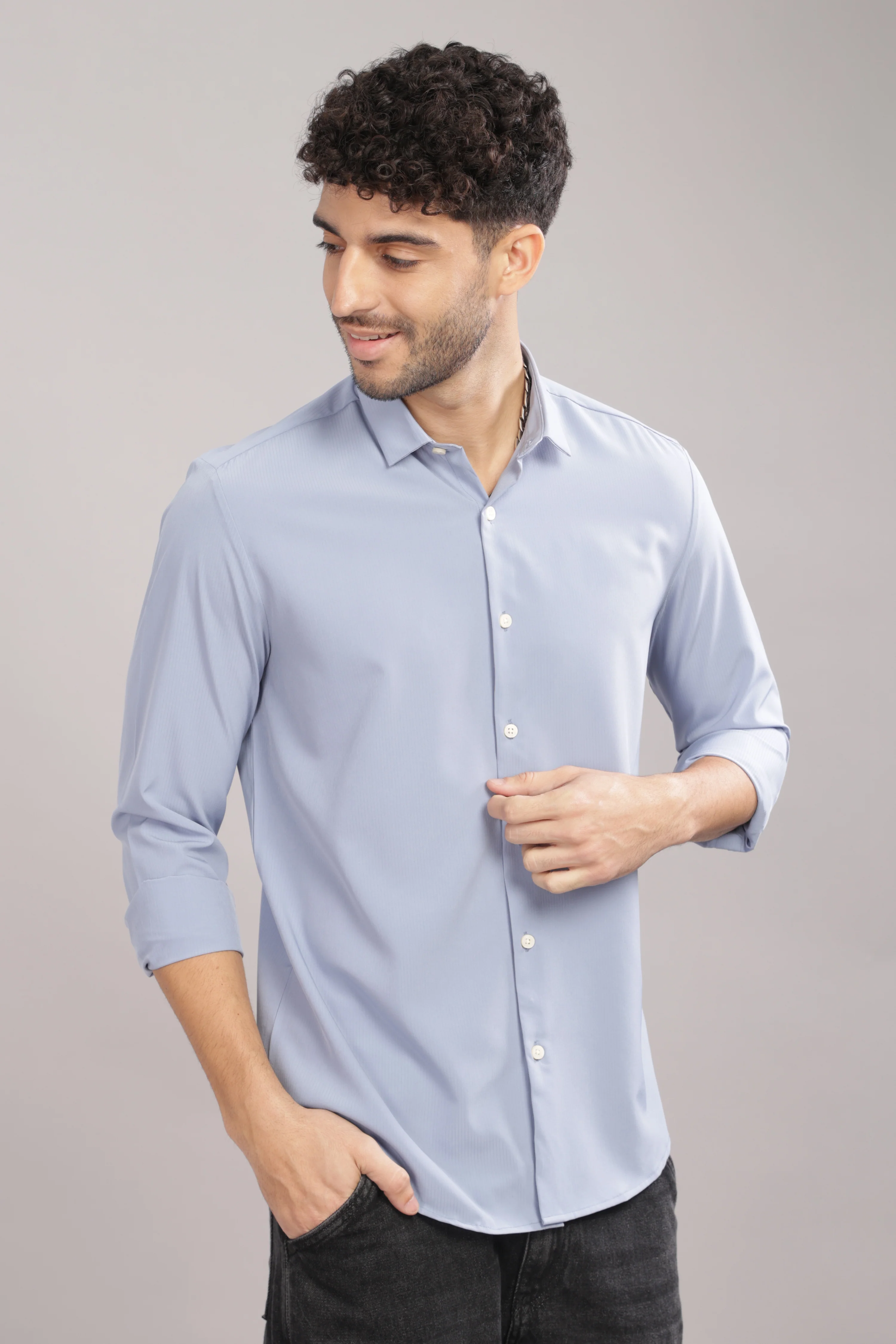 Men Light Blue Slim Fit Shirt - Image 5