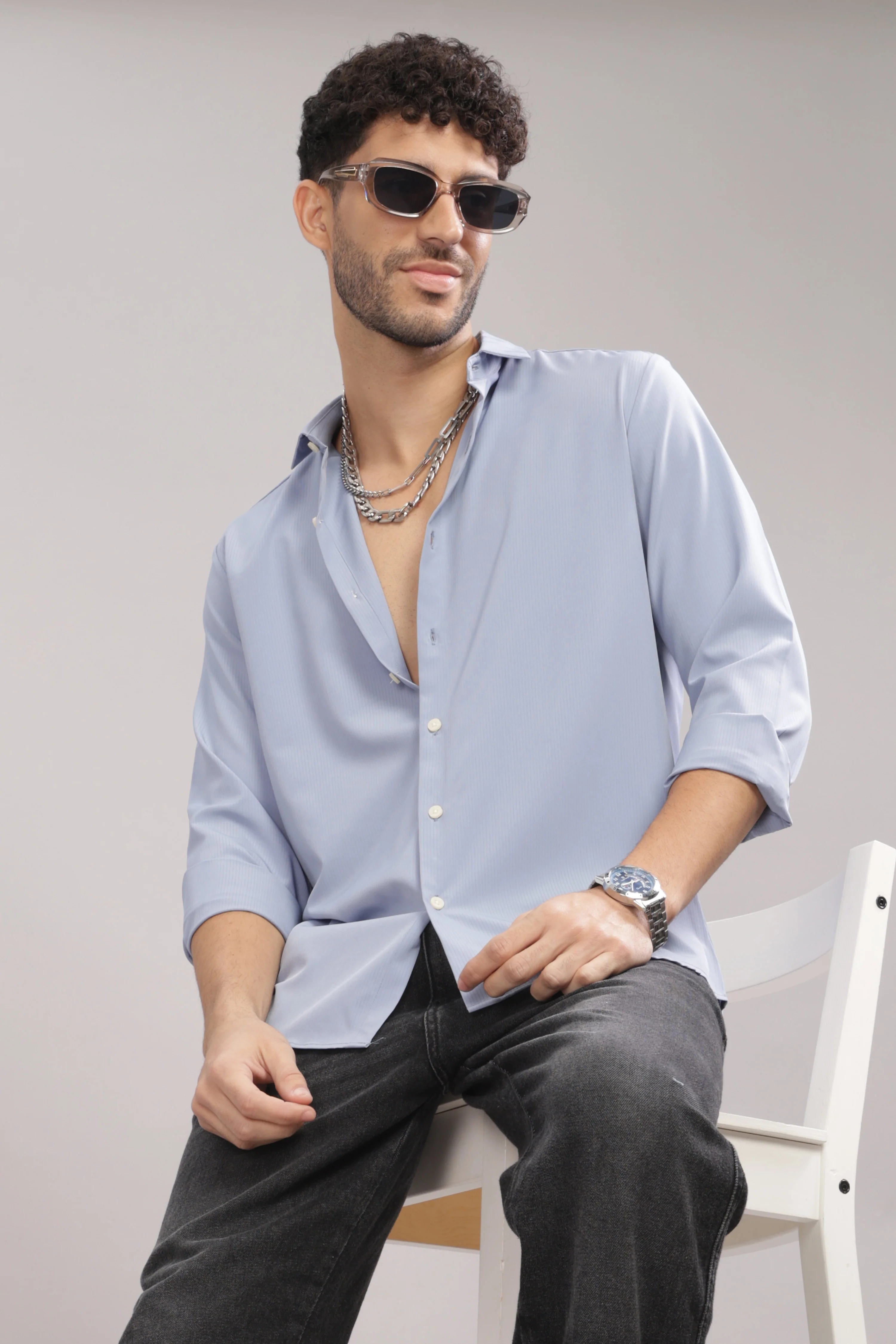 Men Light Blue Slim Fit Shirt - Image 6