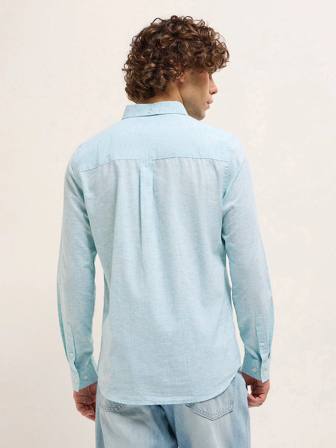 Men Light Blue Slim Fit Solid Casual Shirt - Image 2