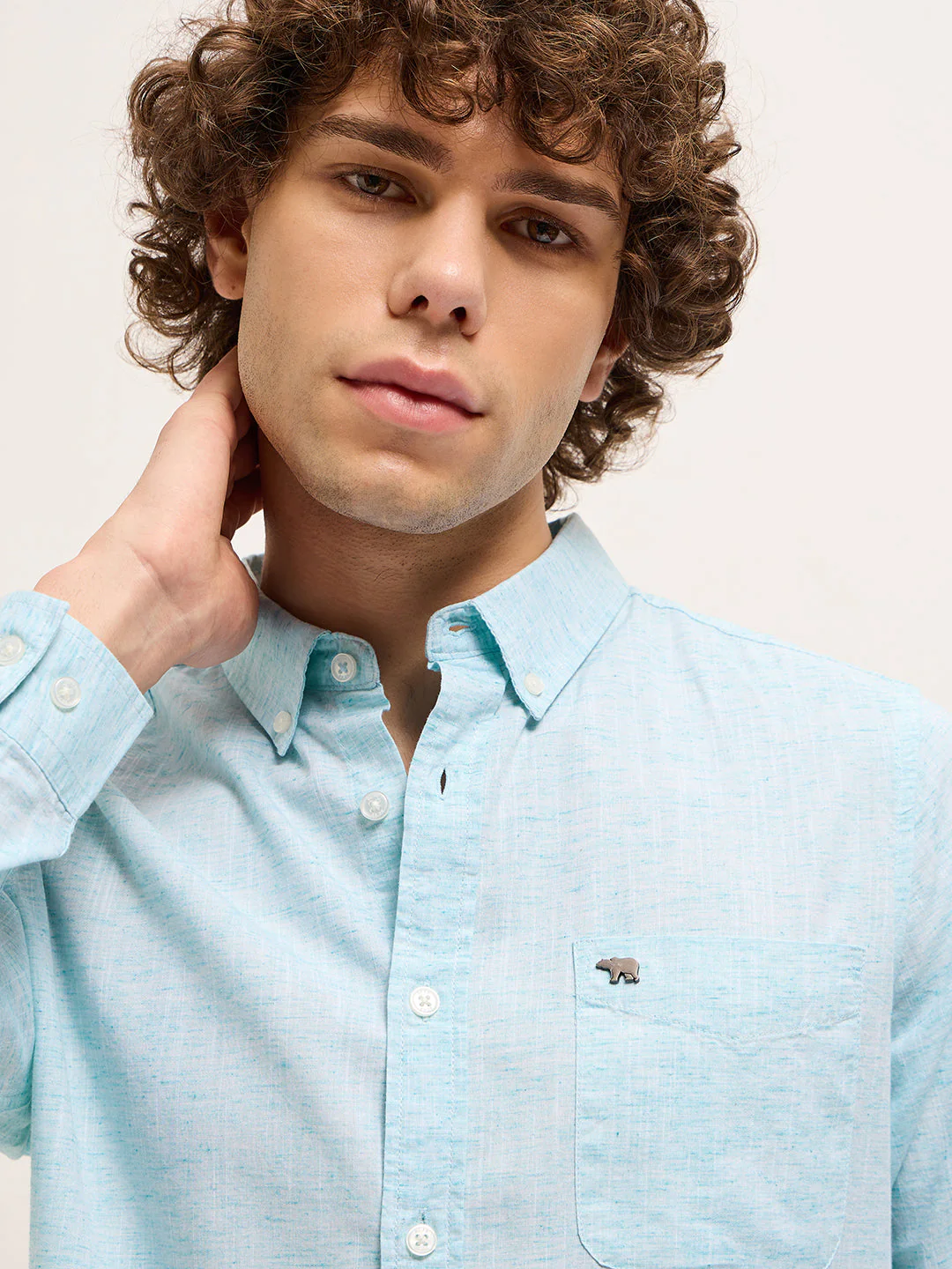 Men Light Blue Slim Fit Solid Casual Shirt - Image 5