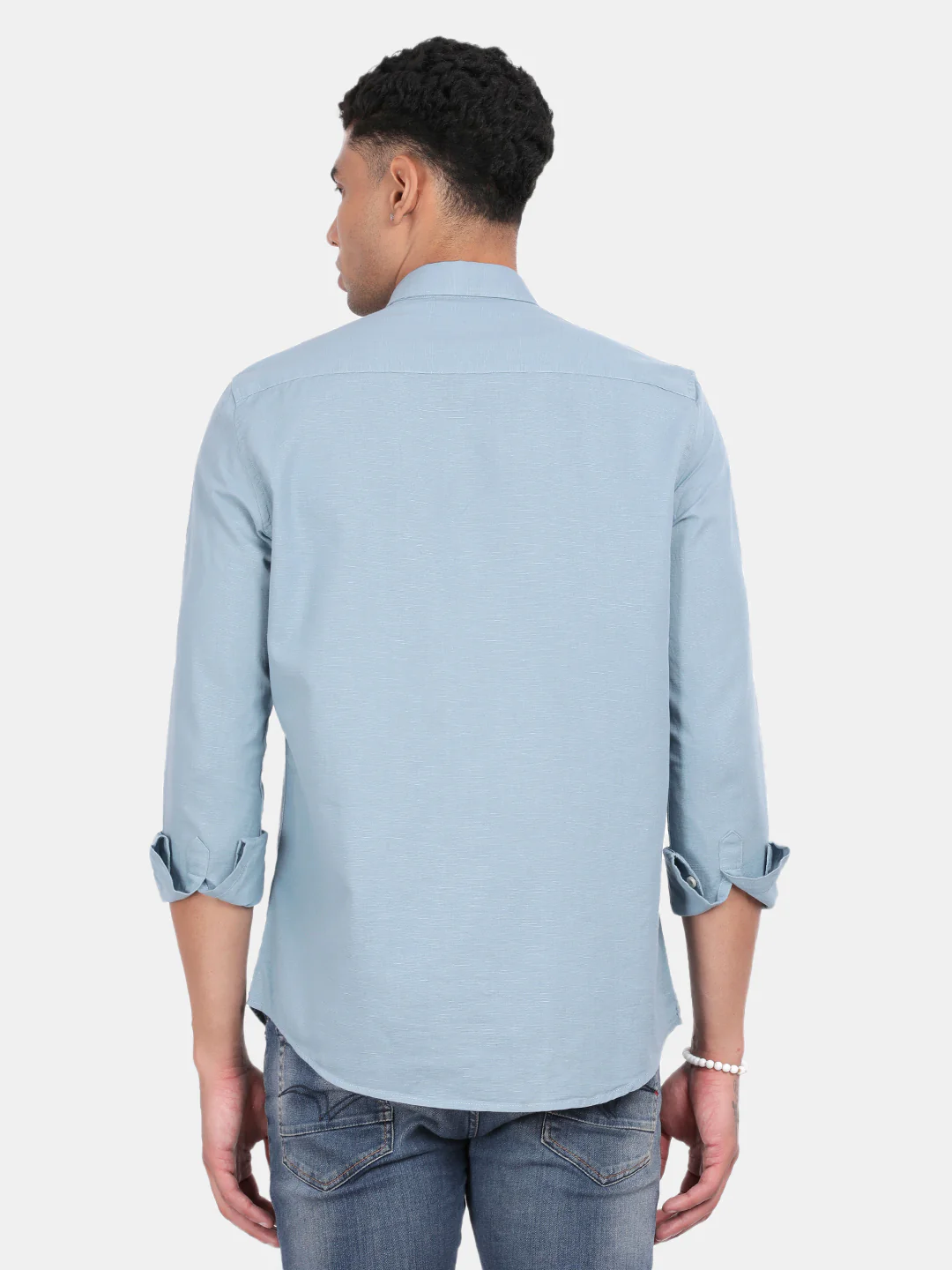 Men Light Blue Slim Fit Spread Collar Full Sleeve Casual Shirt - Image 2