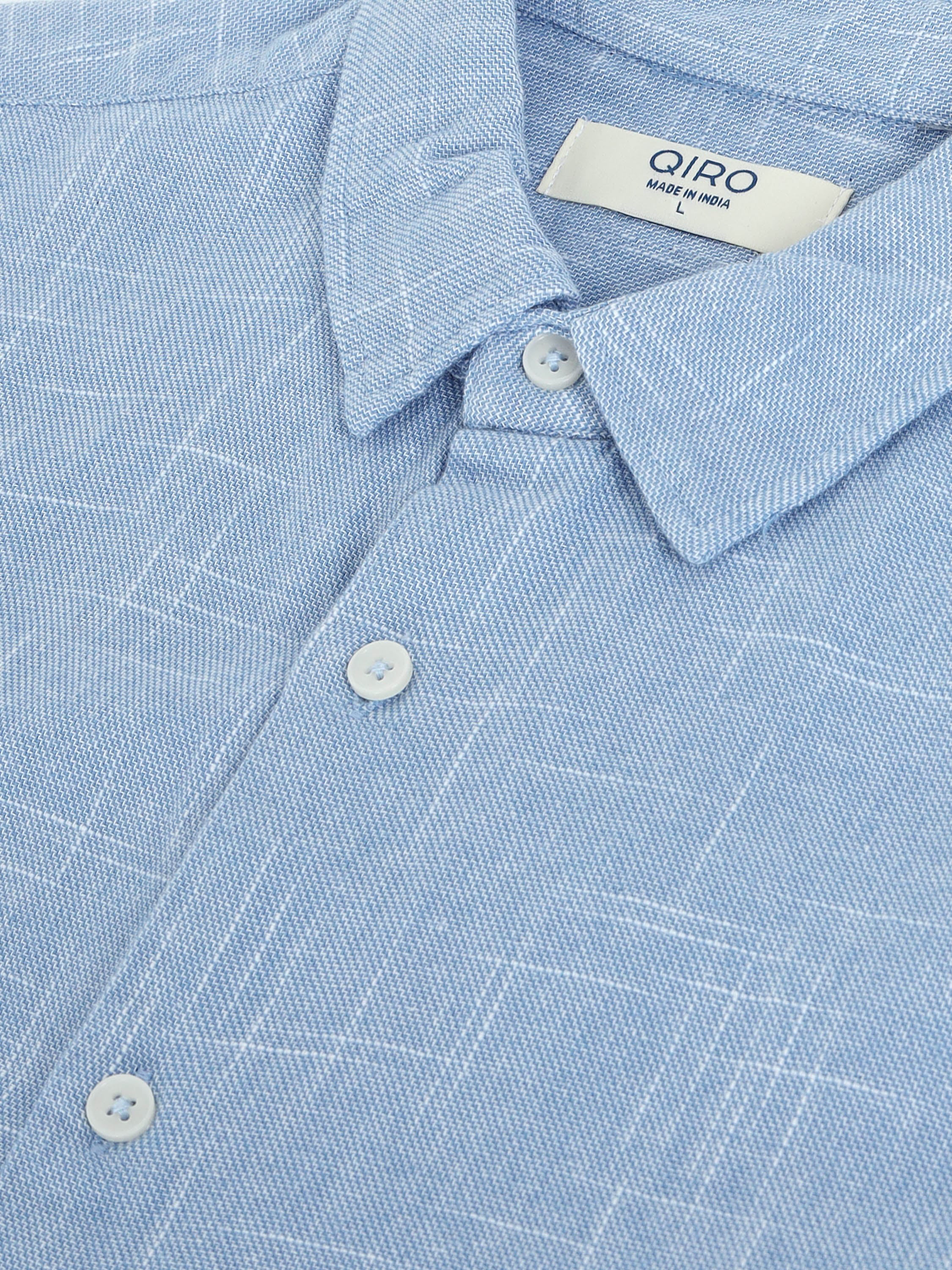 Men Light Blue Slub Textured Shirt - Image 7
