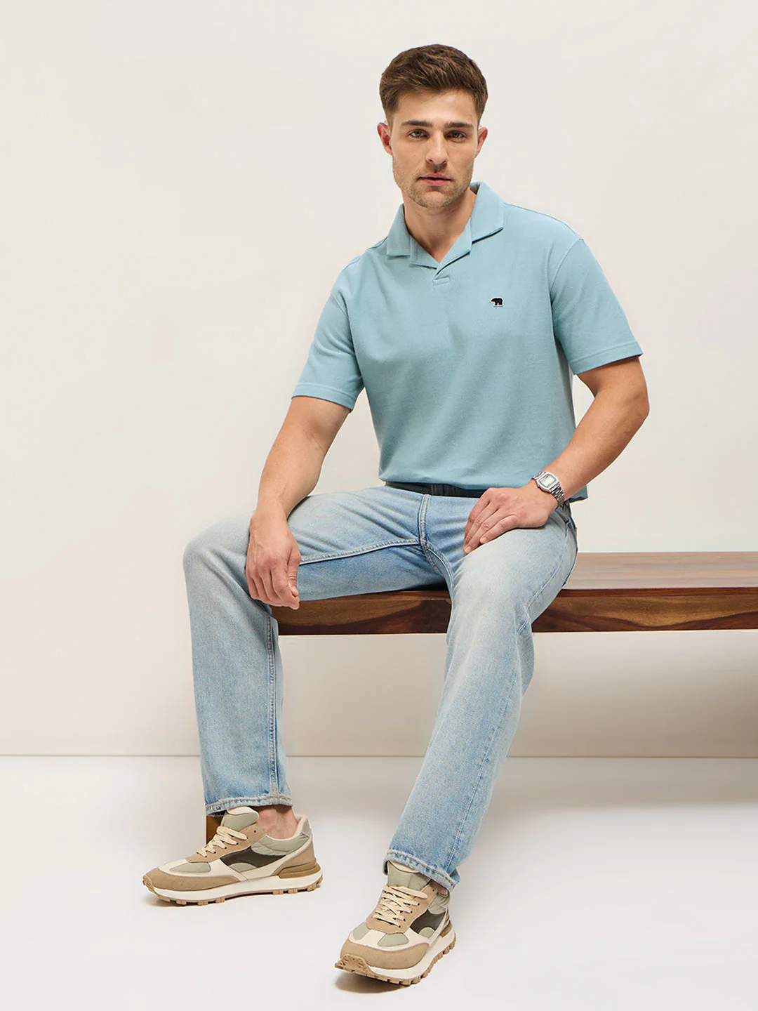 Men Light Blue Solid Collar - Image 4