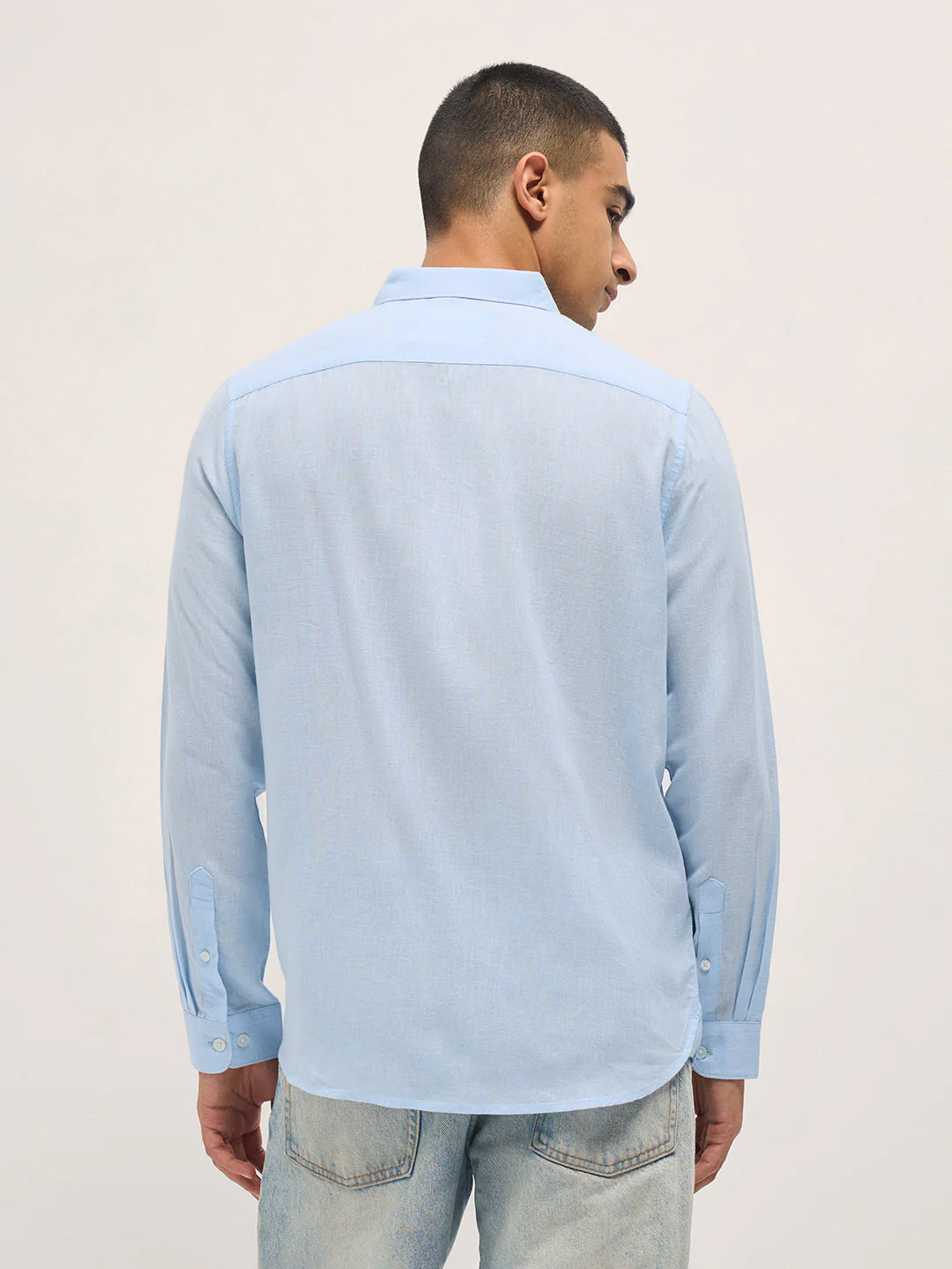 Men Light Blue Solid Lyocell Slim Fit Casual Shirt - Image 2