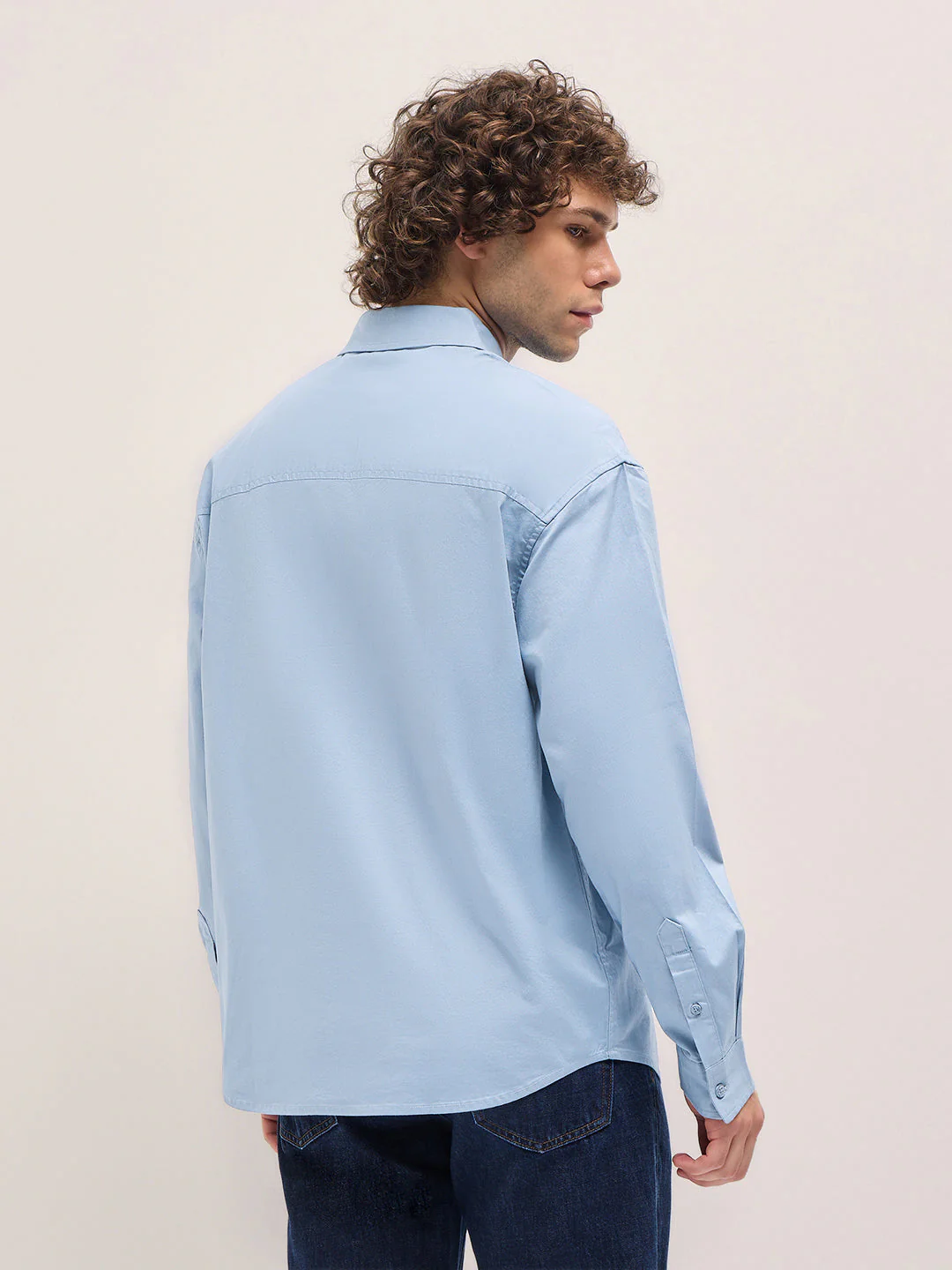 Men Light Blue Solid Relax Fit Overshirt - Image 2
