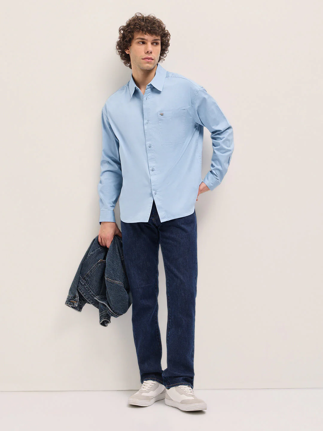 Men Light Blue Solid Relax Fit Overshirt - Image 4