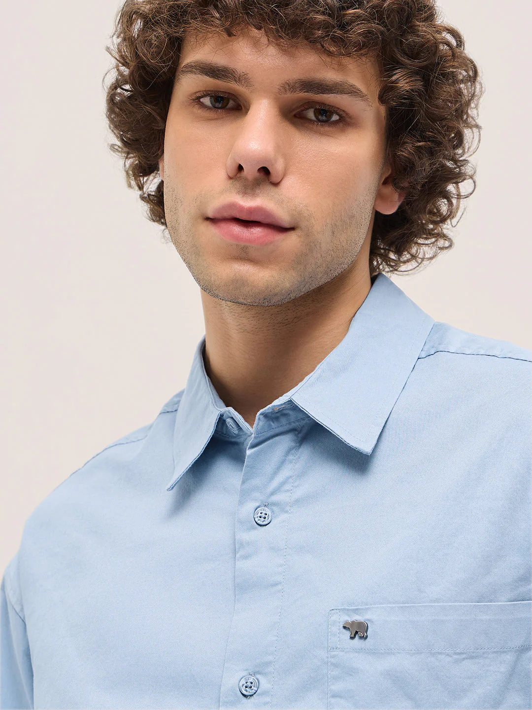 Men Light Blue Solid Relax Fit Overshirt - Image 5