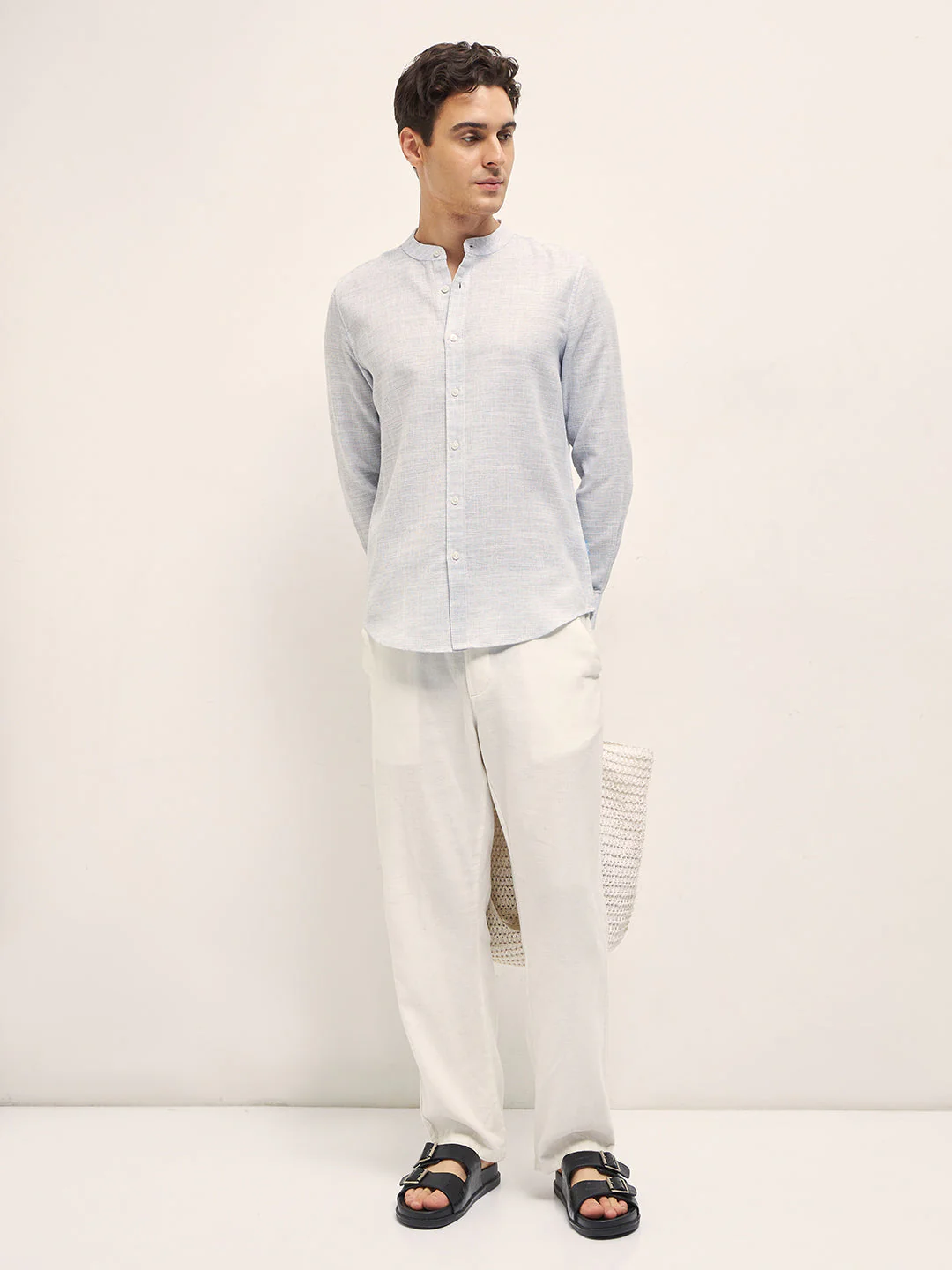 Men Light Blue Solid Slim Fit Casual Shirt - Image 4