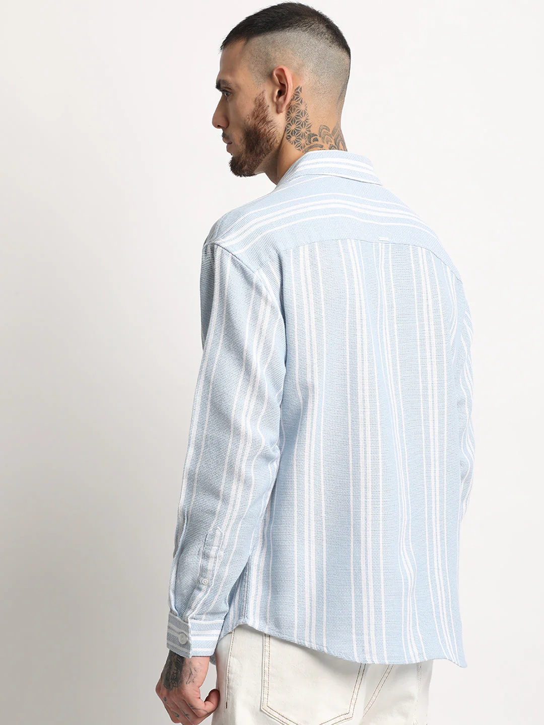 Men  Light Blue Stripe Relax Fit Casual Shirt - Image 4