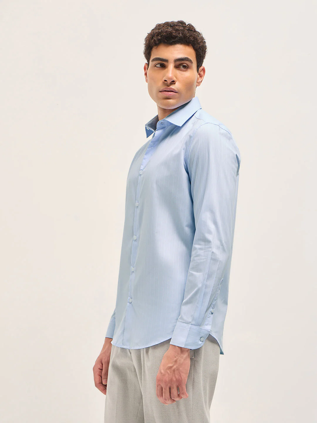 Men Light Blue Striped Tailored Fit Formal Shirt - Image 3