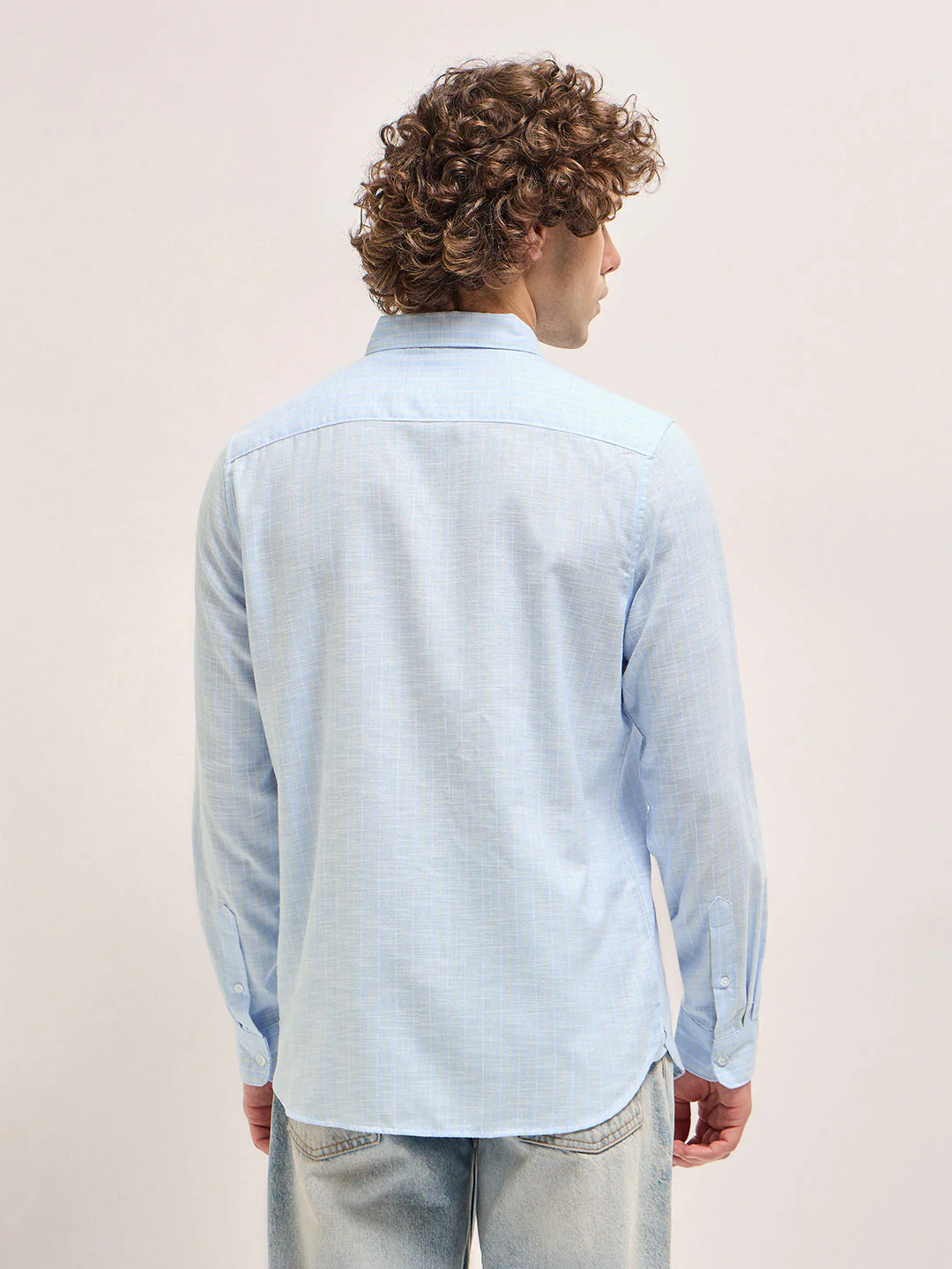 Men Light Blue Stripes Slim Fit Casual Shirt - Image 2
