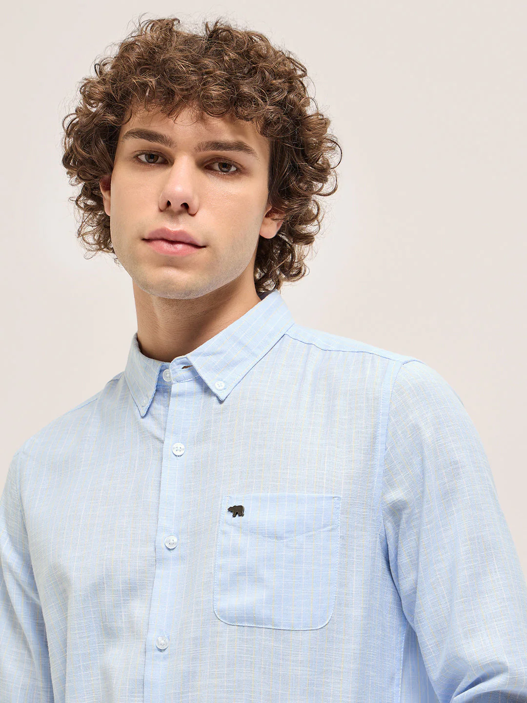 Men Light Blue Stripes Slim Fit Casual Shirt - Image 5